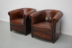 Vintage Dutch Cognac Colored Leather Club Chair, Set of 2