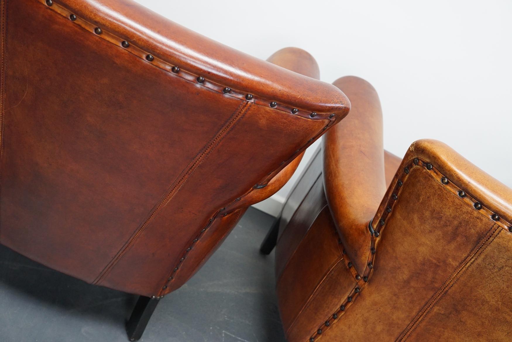 Vintage Dutch Cognac Colored Leather Club Chair, Set of 2 15
