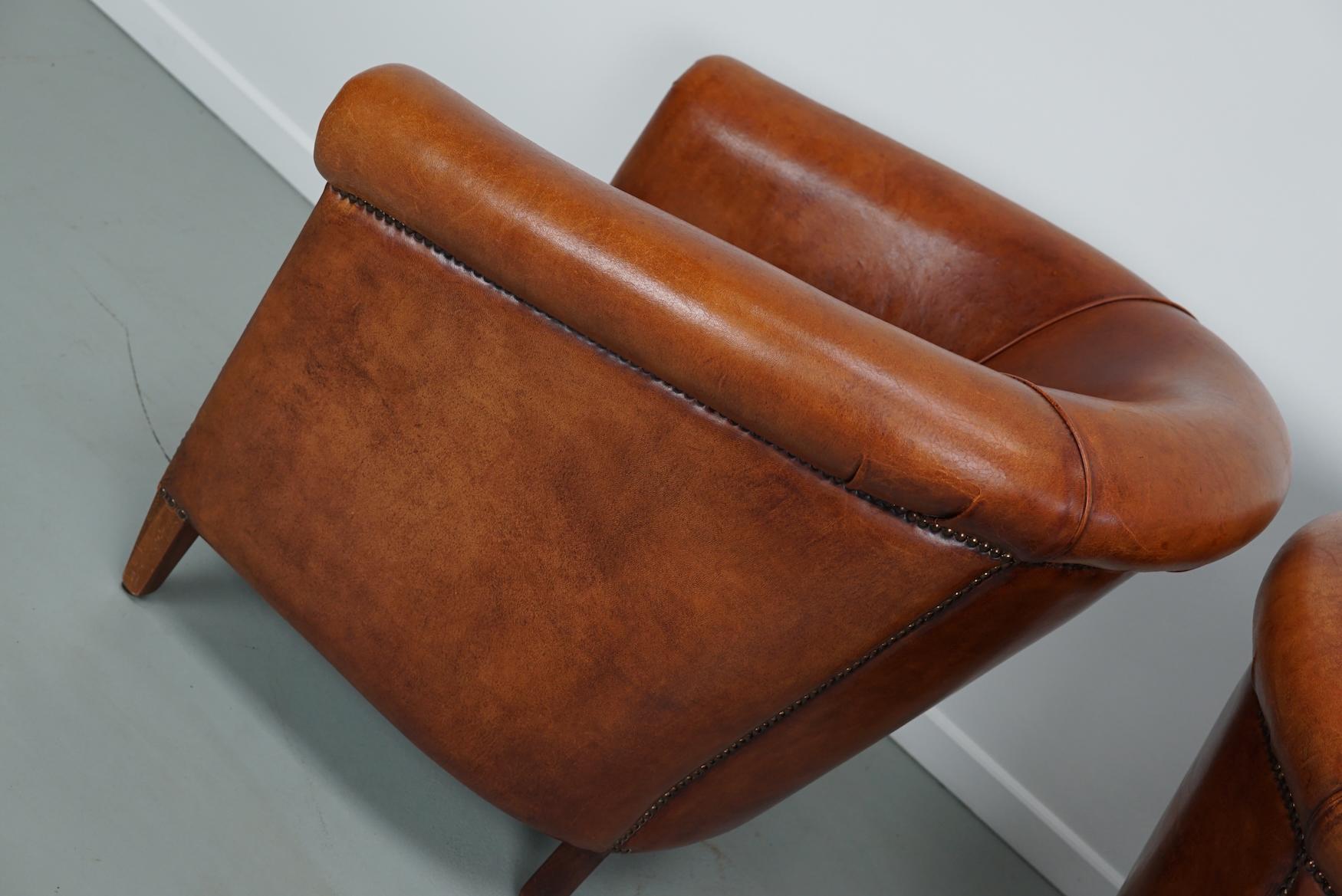 holländischer Cognacfarbener Clubsessel aus Leder, 2er-Set im Angebot 15