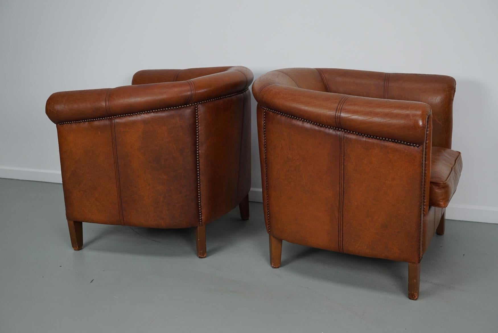 holländischer Cognacfarbener Clubsessel aus Leder, 2er-Set im Angebot 15