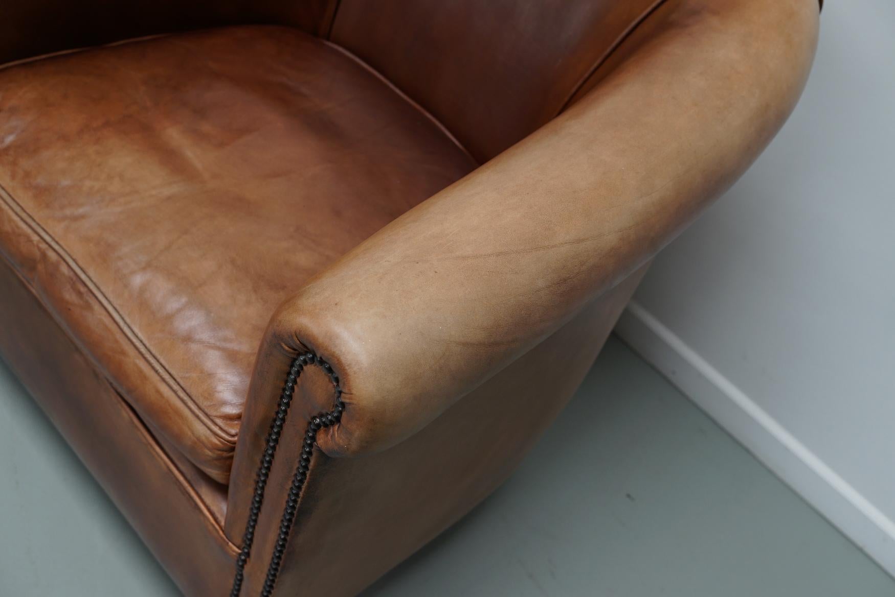 Vintage Dutch Cognac Colored Leather Club Chair, Set of 2 In Good Condition In Nijmegen, NL