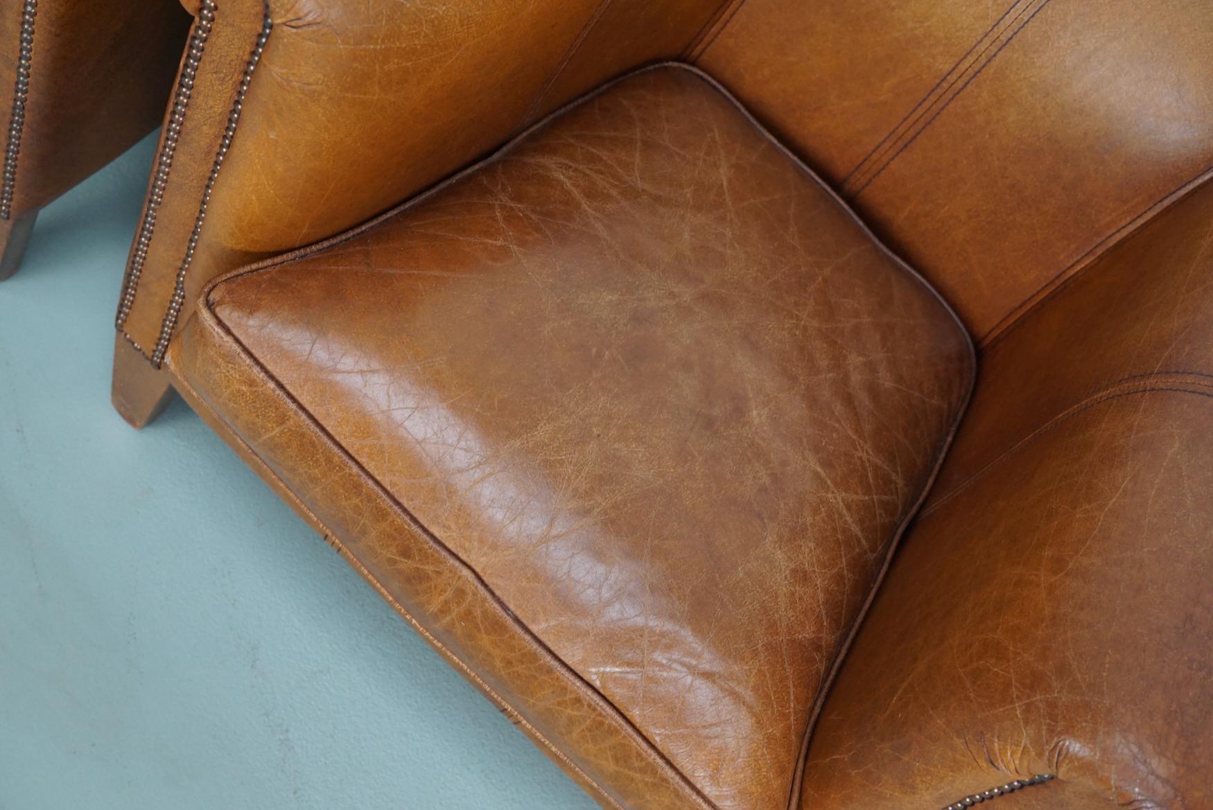 holländischer Cognacfarbener Clubsessel aus Leder, 2er-Set (Niederländisch) im Angebot