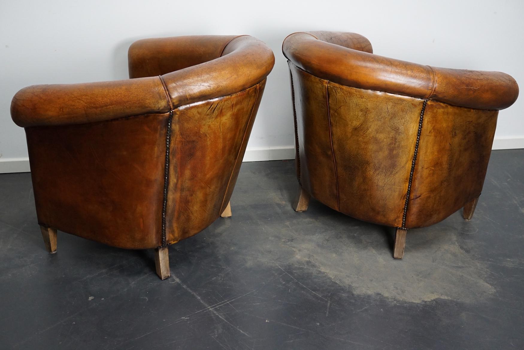 European Vintage Dutch Cognac Colored Leather Club Chair, Set of 2