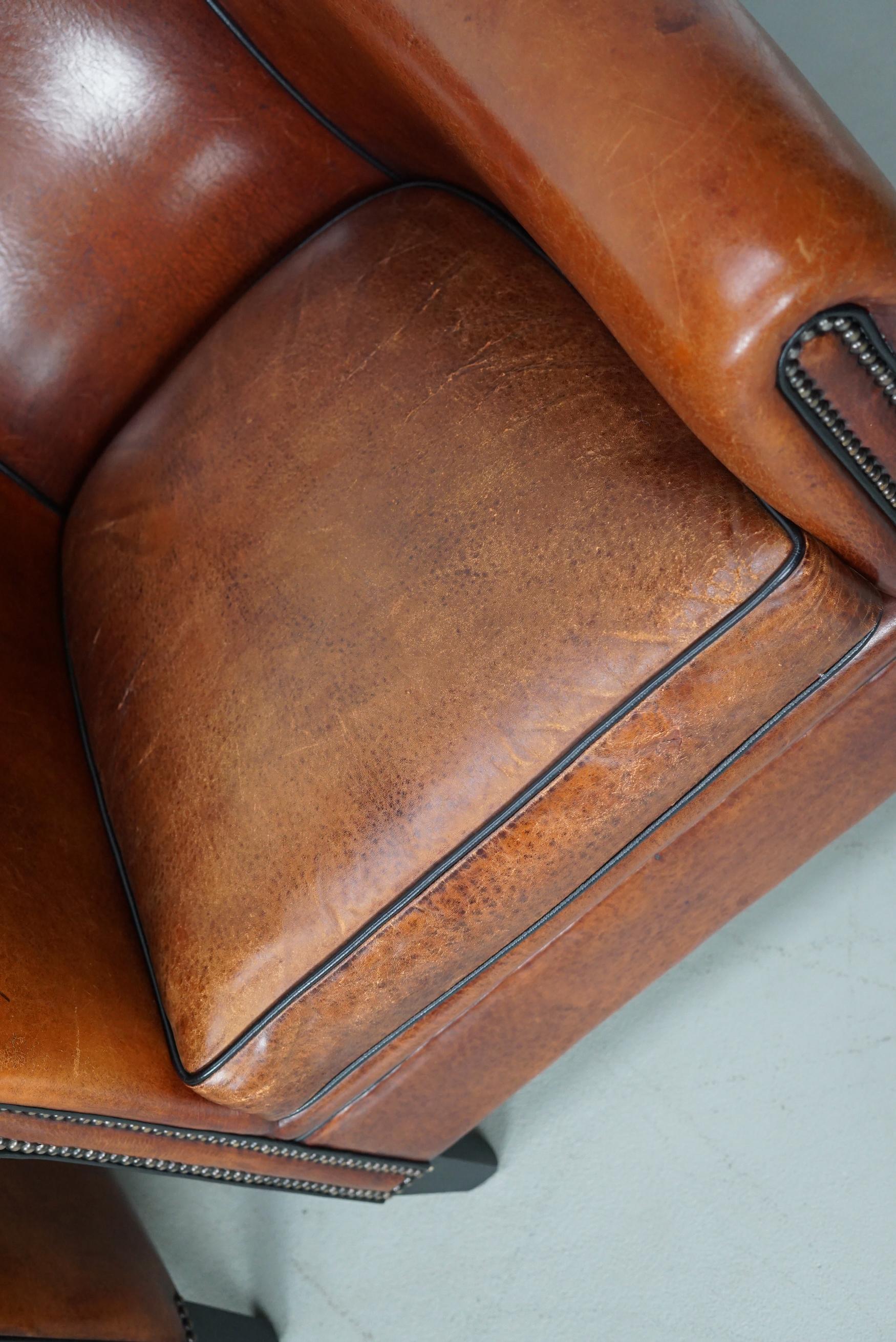 Late 20th Century Vintage Dutch Cognac Colored Leather Club Chair, Set of 2