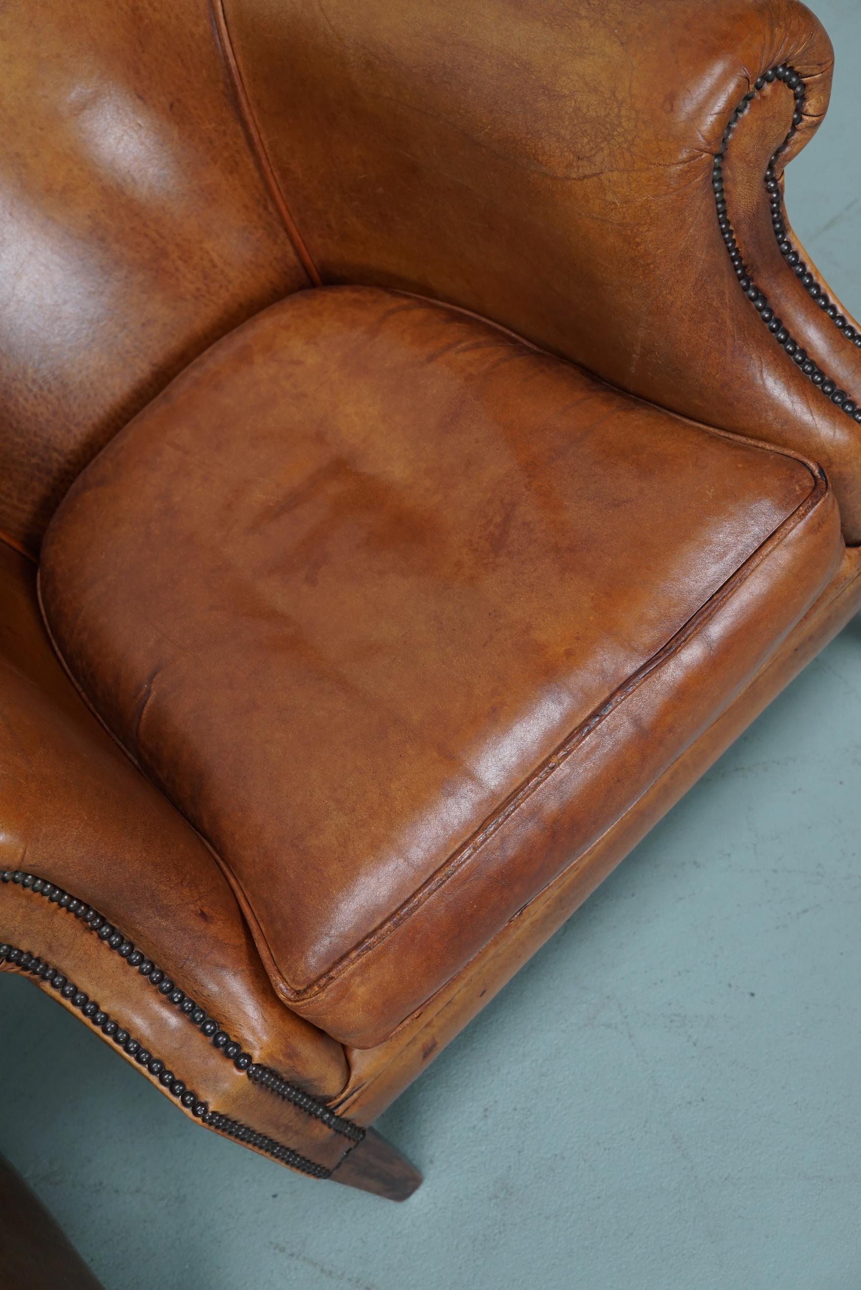 Fauteuil club néerlandais vintage en cuir de couleur cognac, lot de 2 Bon état à Nijmegen, NL