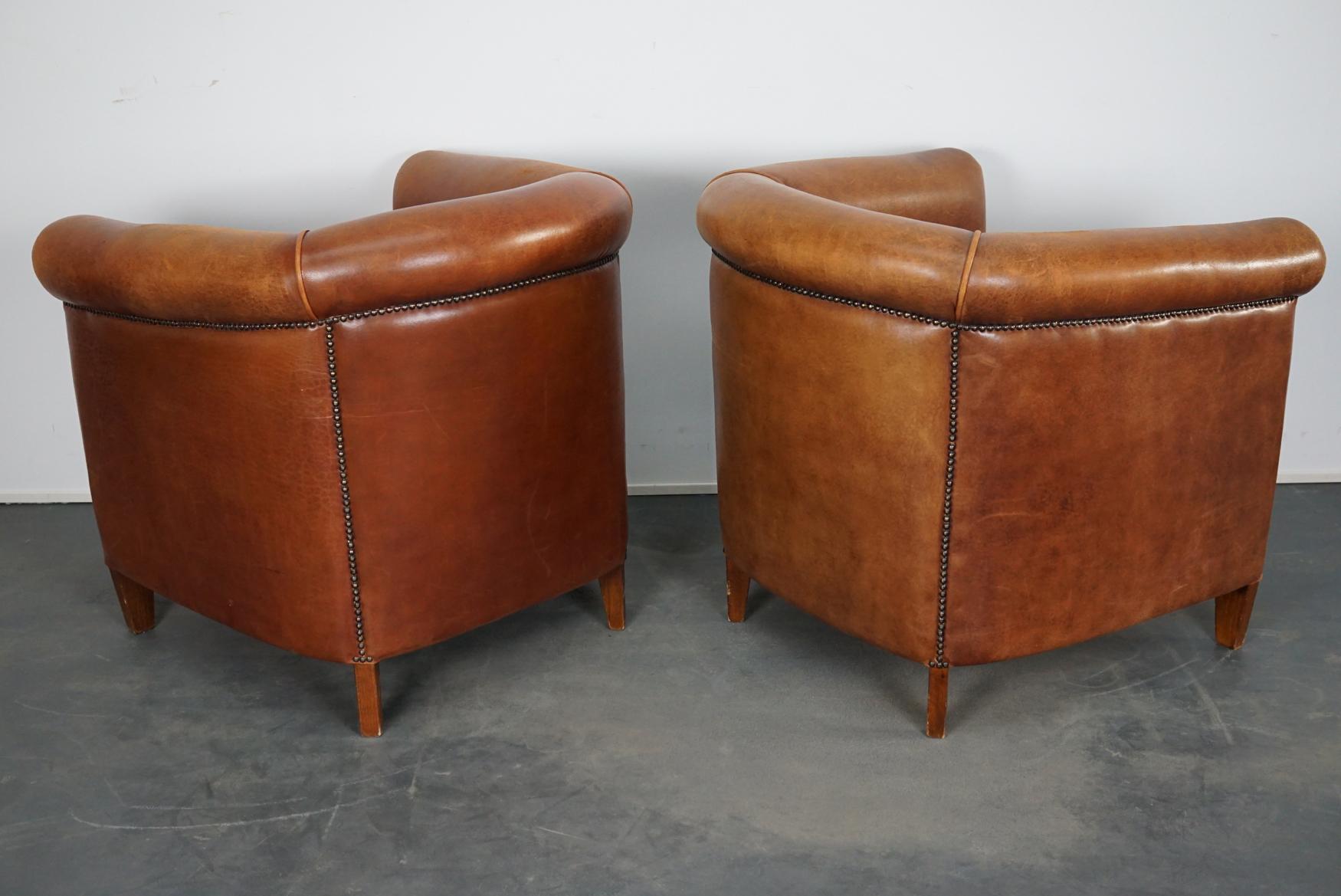 Vintage Dutch Cognac-Colored Leather Club Chair, Set of 2 In Good Condition In Nijmegen, NL