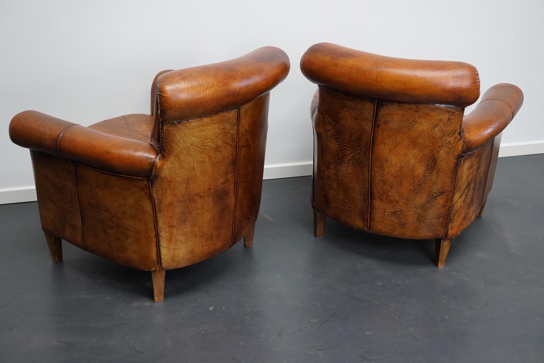 Vintage Dutch Cognac Colored Leather Club Chair, Set of 2 In Good Condition In Nijmegen, NL