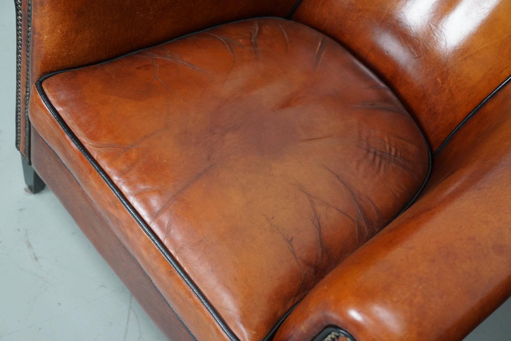 Vintage Dutch Cognac Colored Leather Club Chair, Set of 2 1