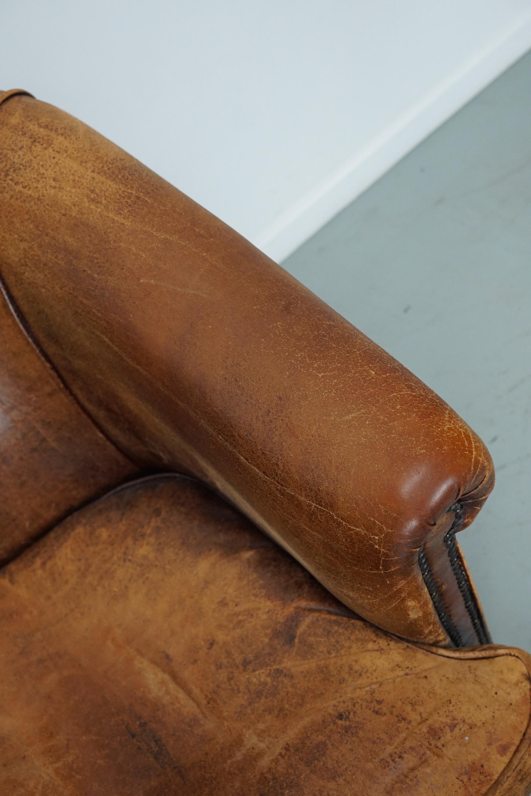Vintage Dutch Cognac Colored Leather Club Chair, Set of 2 1