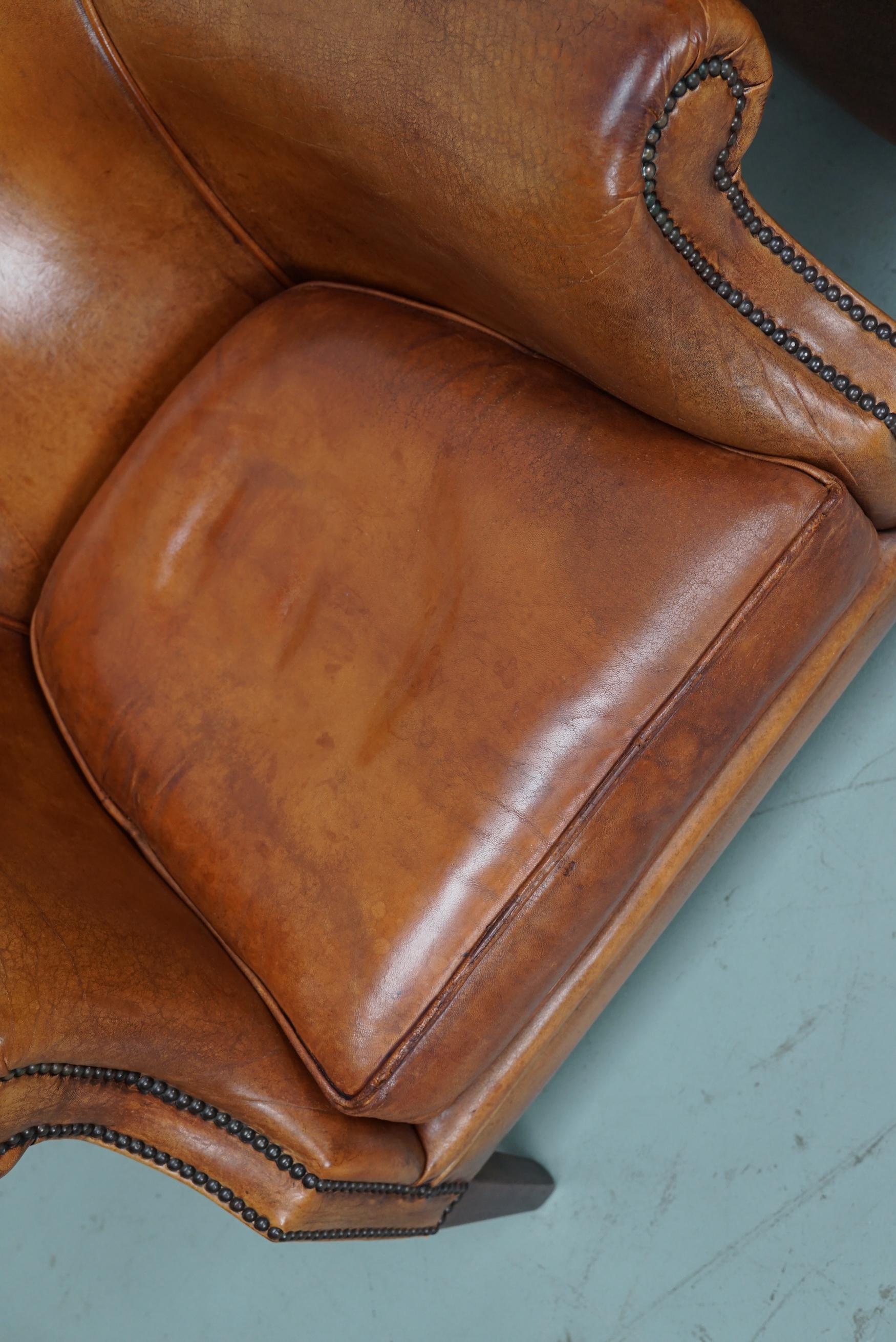 Fin du 20e siècle Fauteuil club néerlandais vintage en cuir de couleur cognac, lot de 2