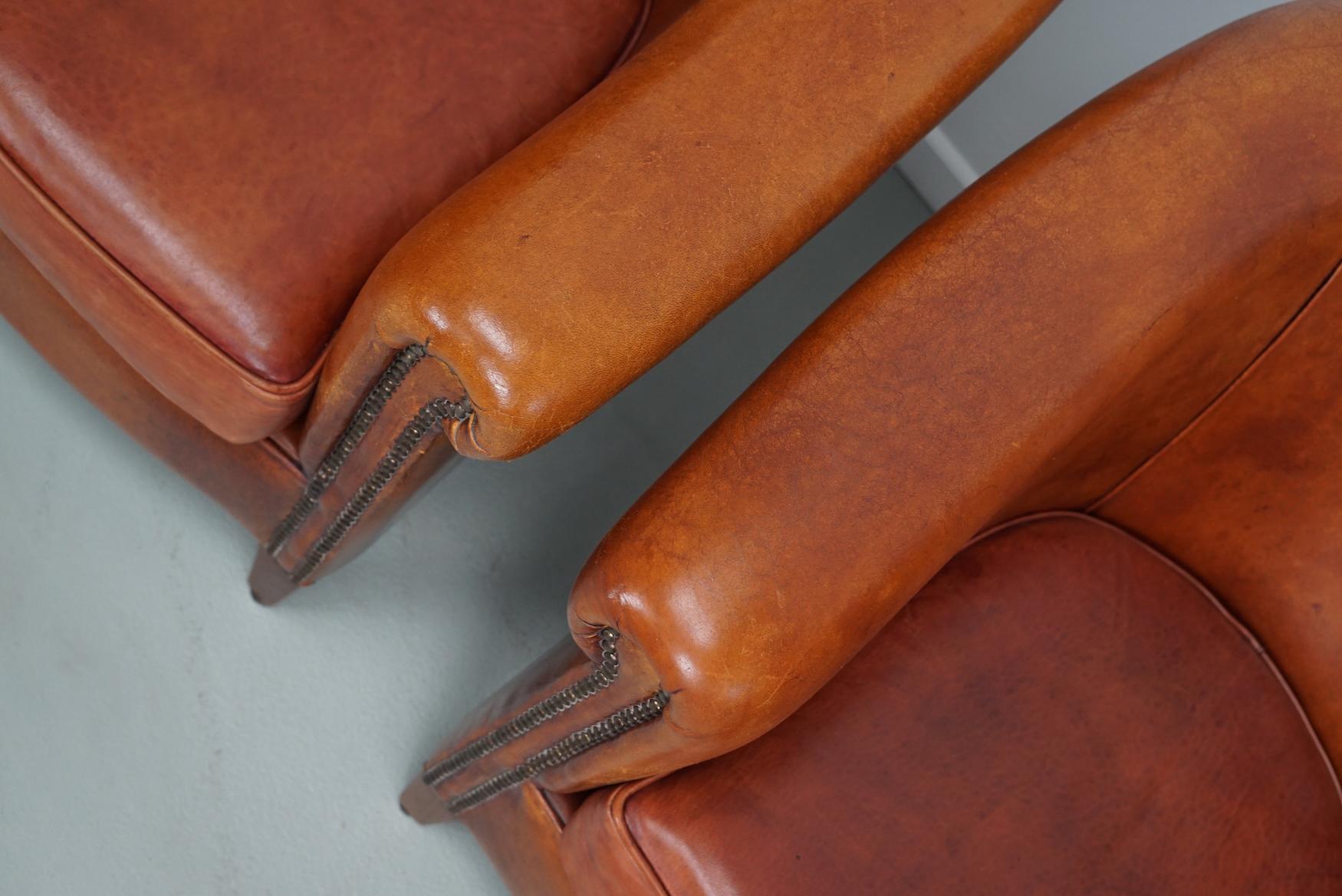 holländischer Cognacfarbener Clubsessel aus Leder, 2er-Set (Ende des 20. Jahrhunderts) im Angebot