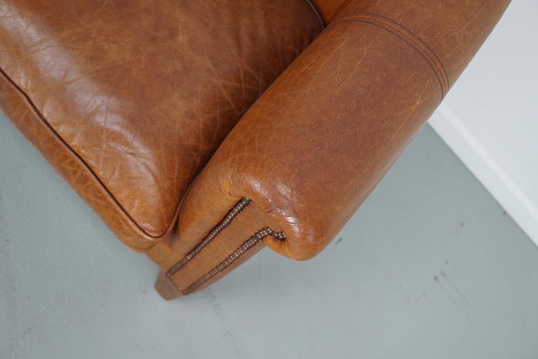 holländischer Cognacfarbener Clubsessel aus Leder, 2er-Set (Ende des 20. Jahrhunderts) im Angebot