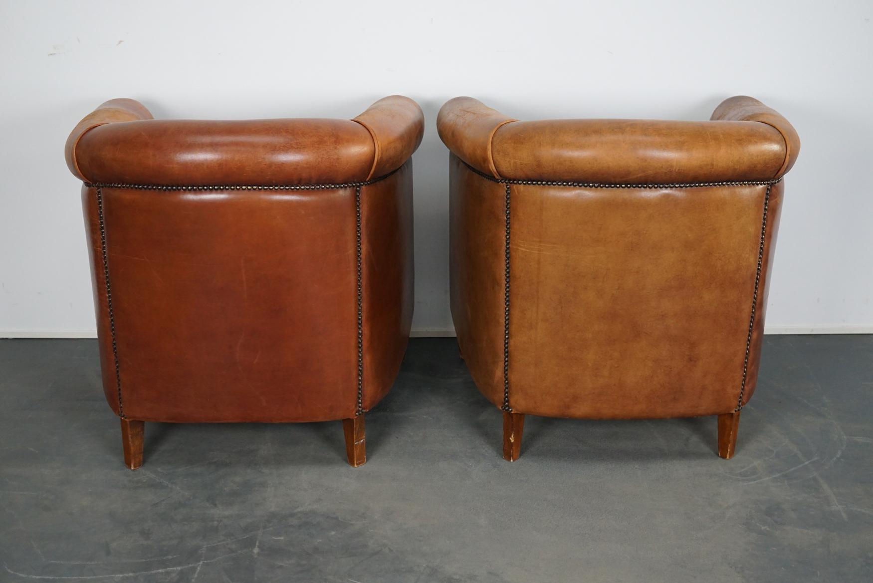 Late 20th Century Vintage Dutch Cognac-Colored Leather Club Chair, Set of 2