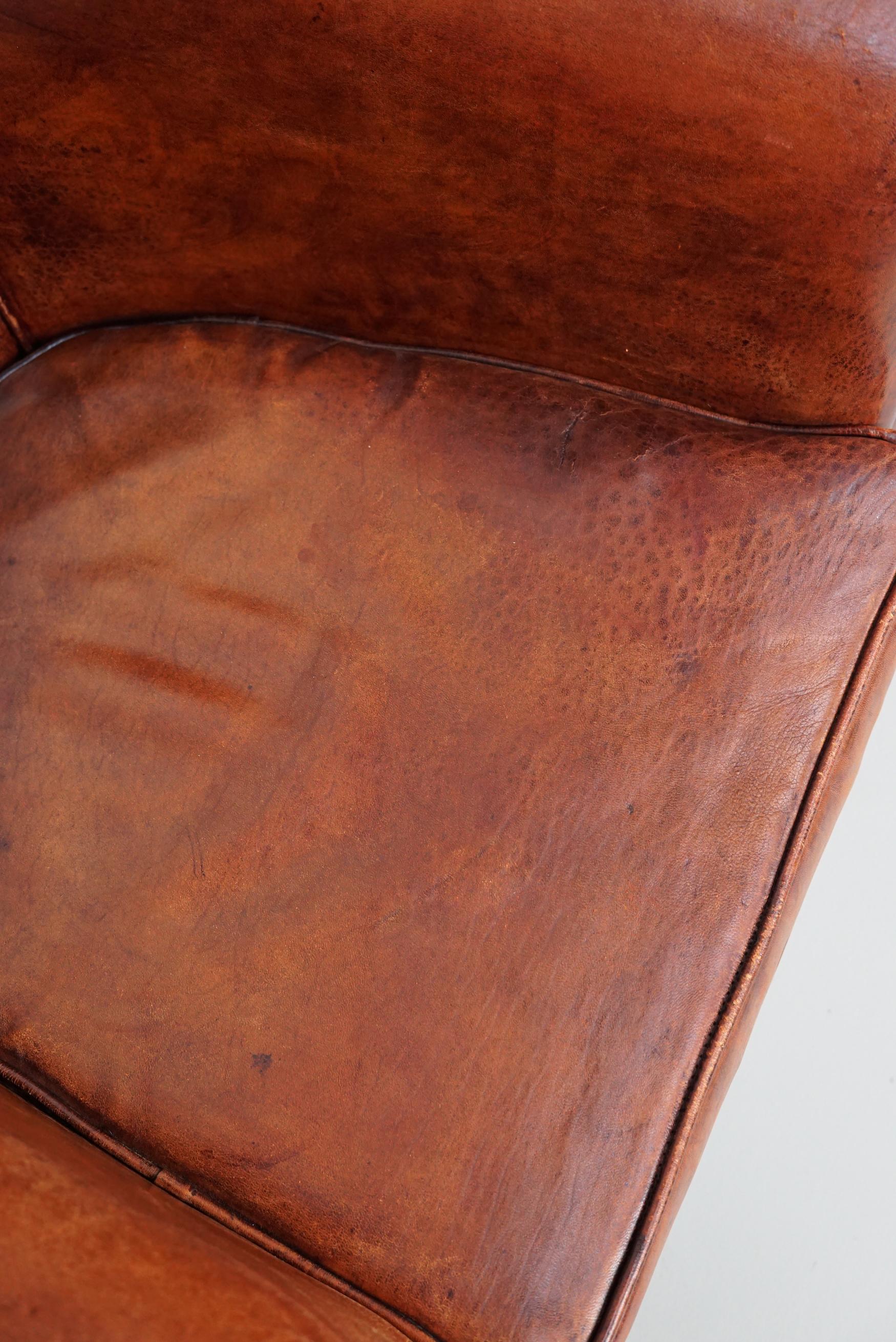Vintage Dutch Cognac Colored Leather Club Chair, Set of 2 1