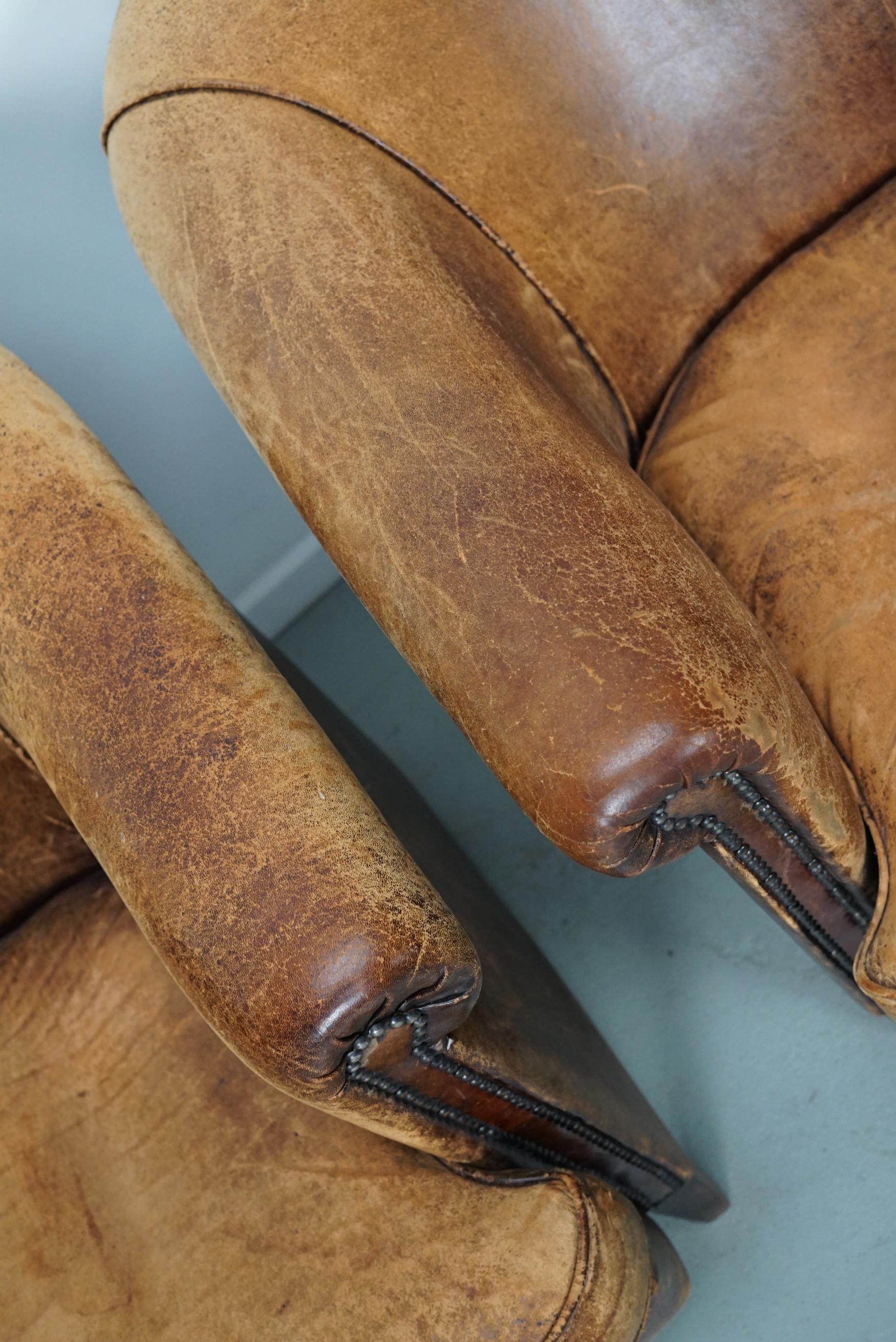 Vintage Dutch Cognac Colored Leather Club Chair, Set of 2 2