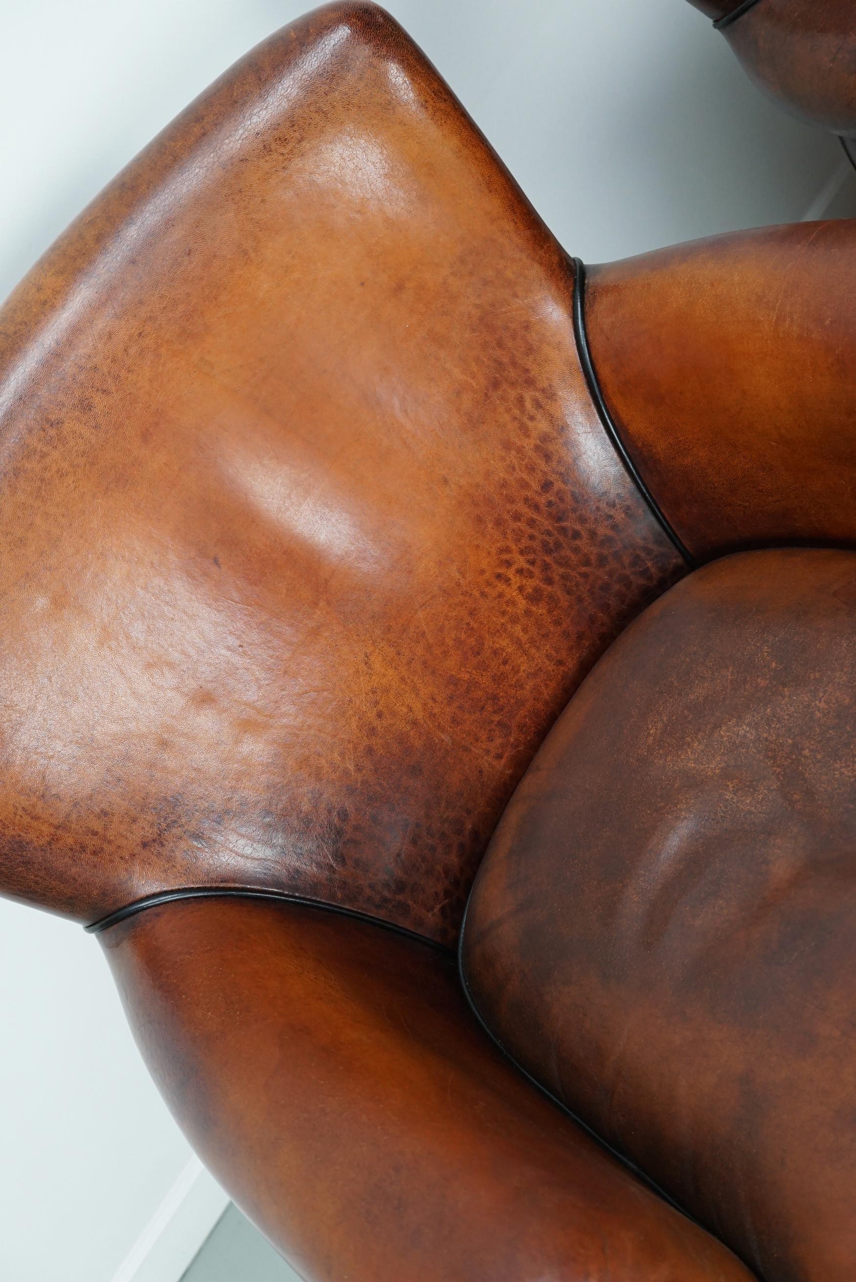 holländischer Cognacfarbener Clubsessel aus Leder, 2er-Set (Ende des 20. Jahrhunderts) im Angebot