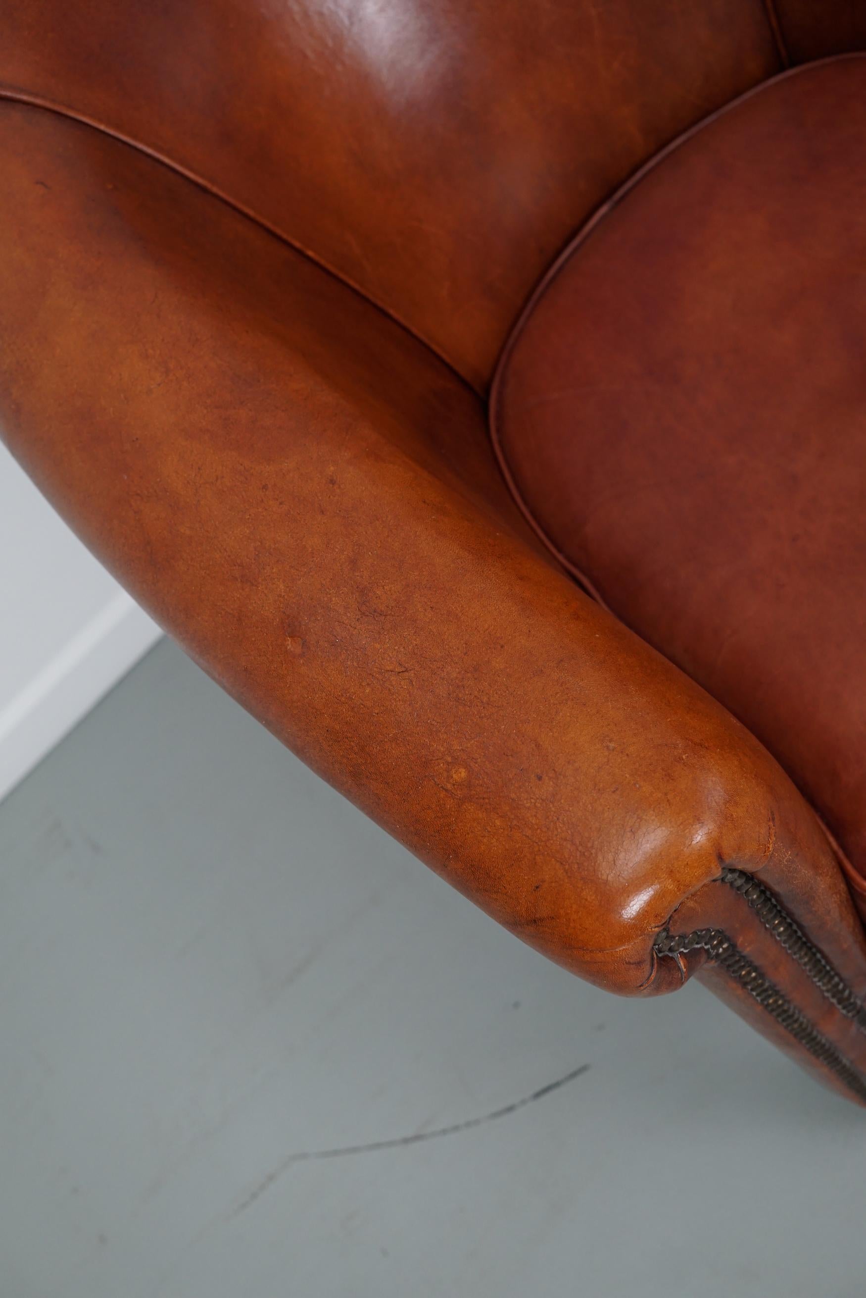 holländischer Cognacfarbener Clubsessel aus Leder, 2er-Set im Angebot 1