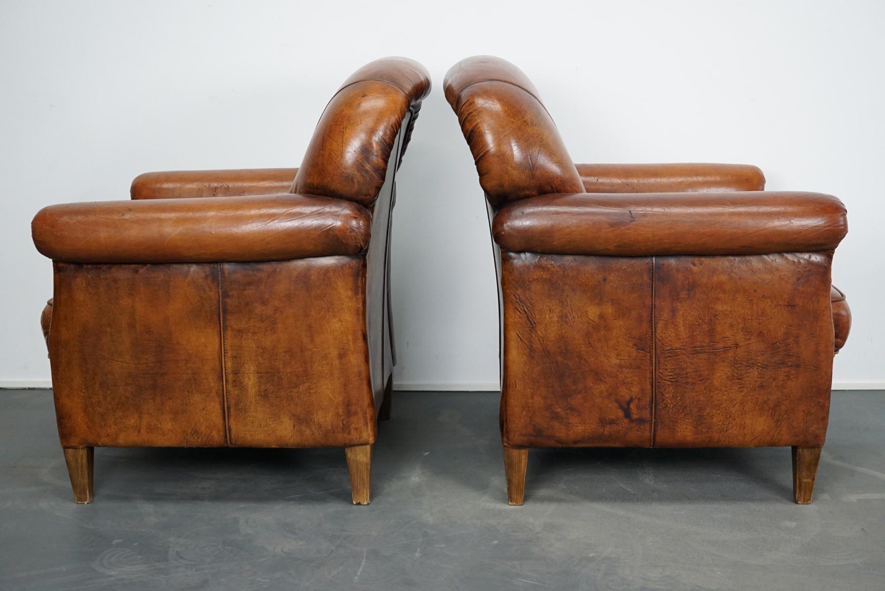Vintage Dutch Cognac-Colored Leather Club Chair, Set of 2 2
