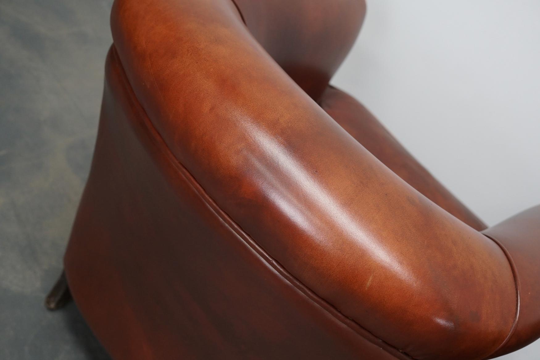 Vintage Dutch Cognac Colored Leather Club Chair, Set of 2 2