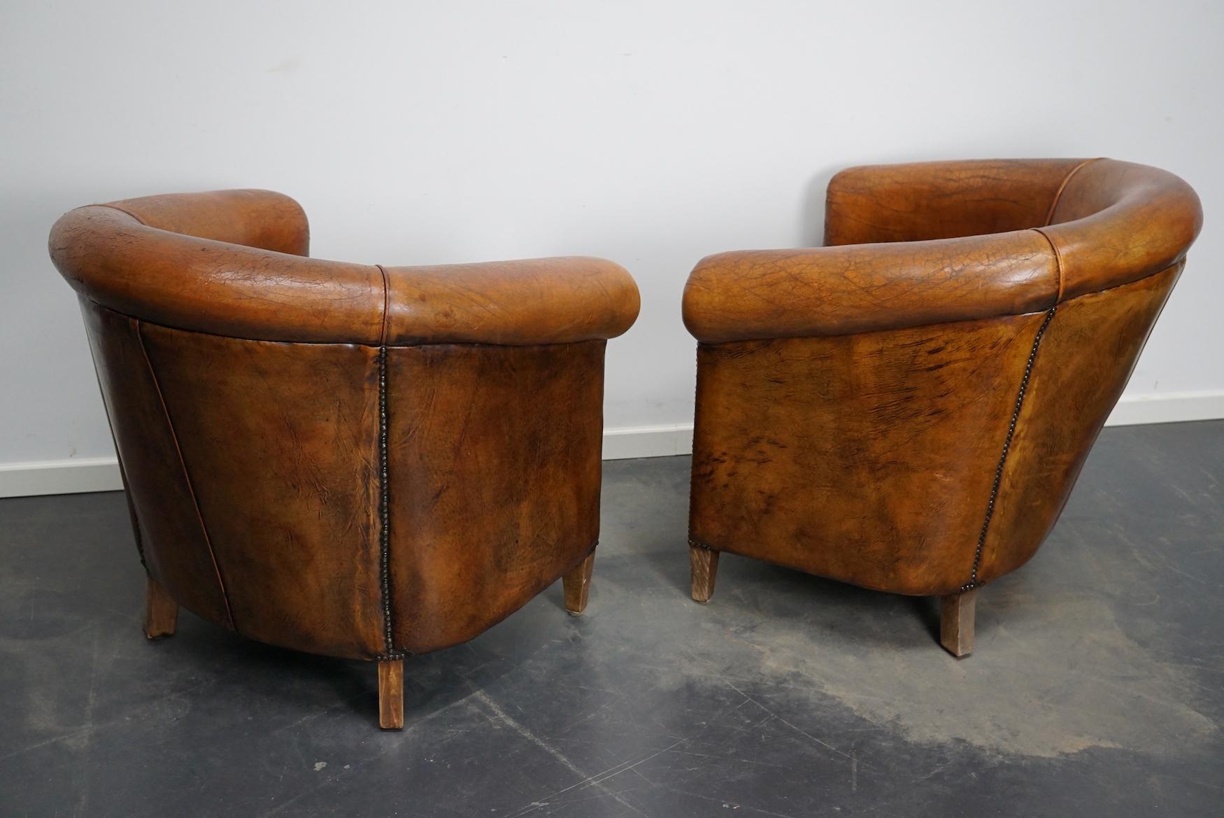 Vintage Dutch Cognac Colored Leather Club Chair, Set of 2 1