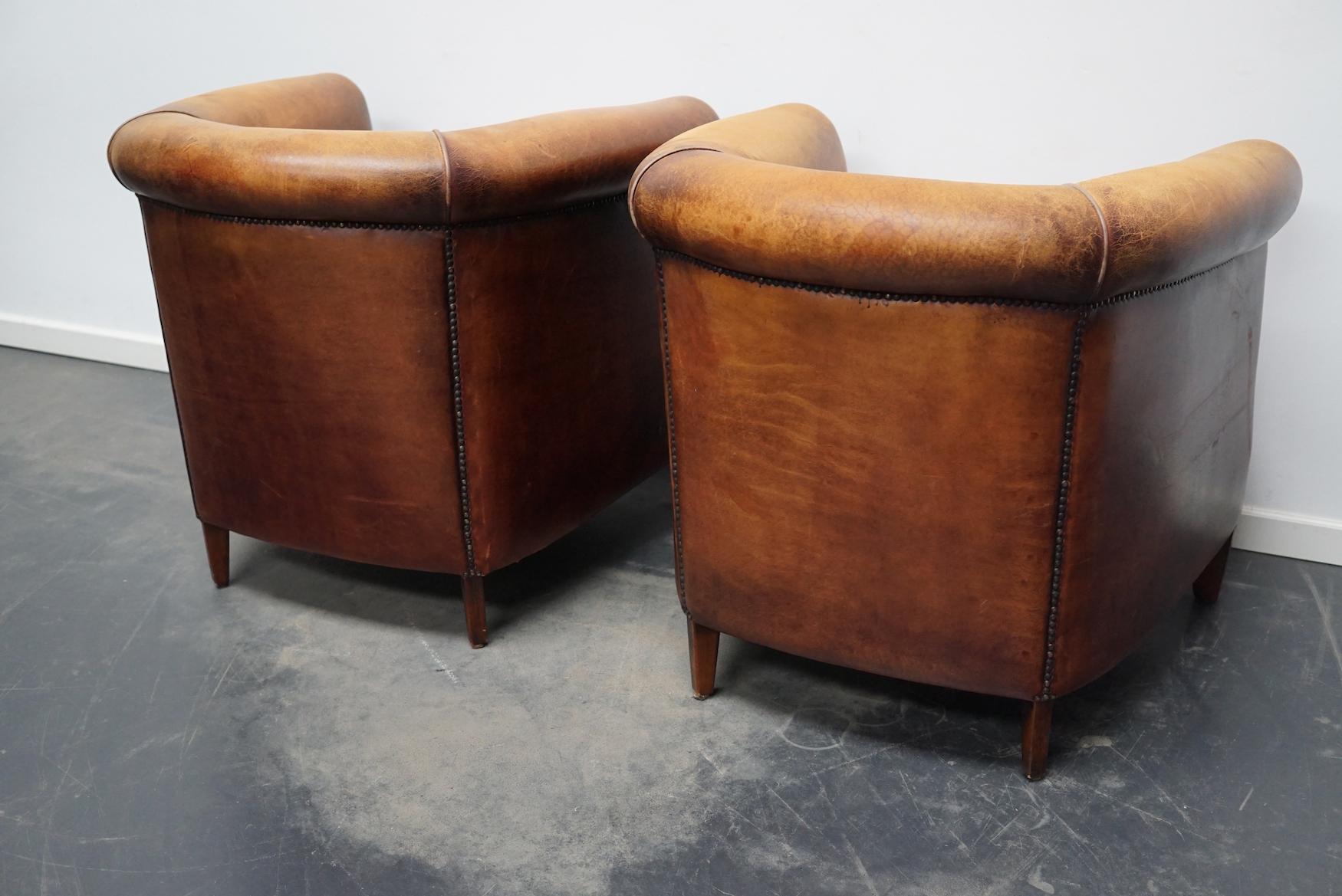 Vintage Dutch Cognac Colored Leather Club Chair, Set of 2 For Sale 2