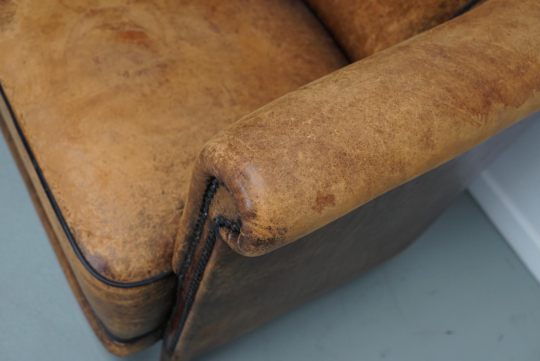 Vintage Dutch Cognac Colored Leather Club Chair, Set of 2 For Sale 2