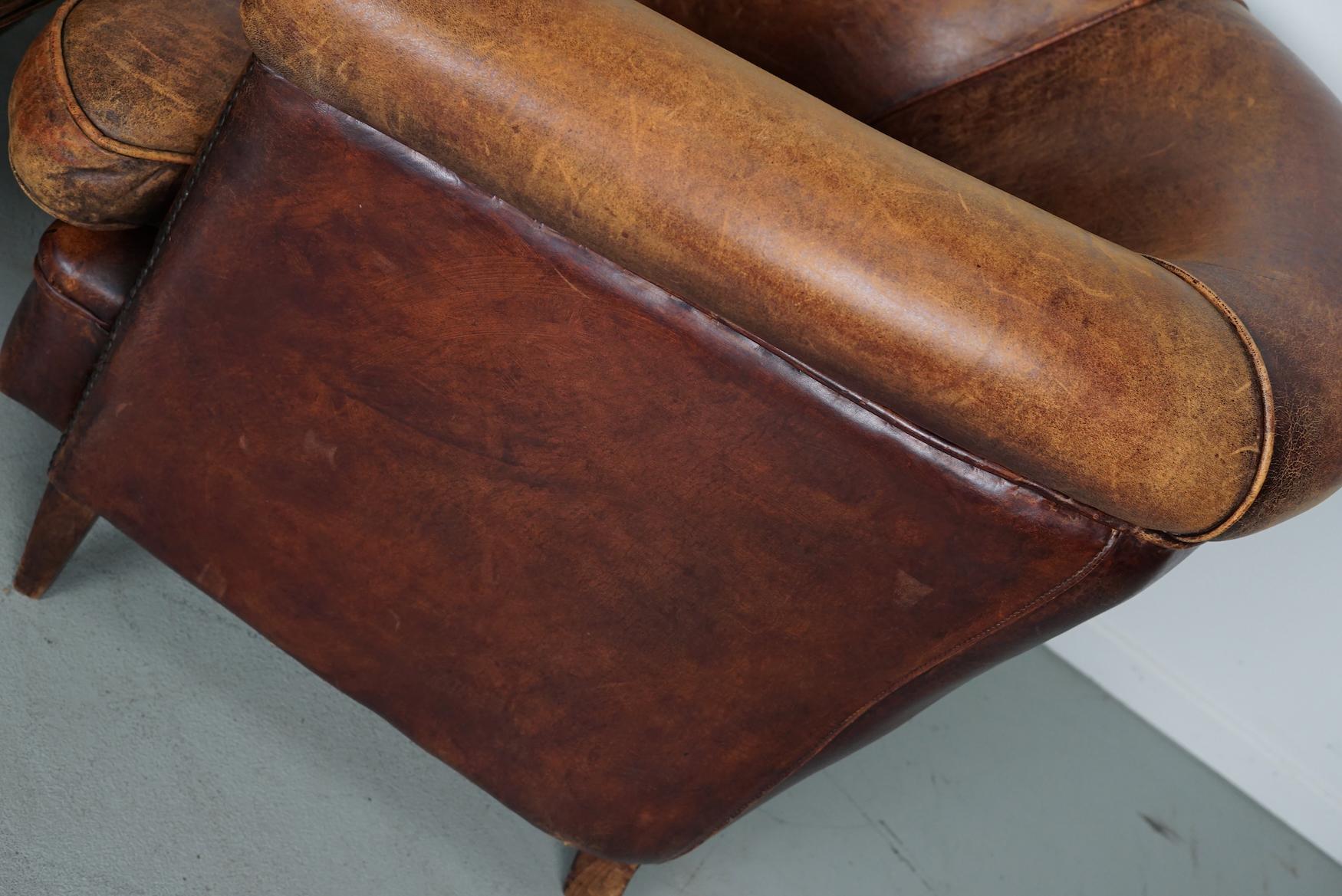 Vintage Dutch Cognac Colored Leather Club Chair, Set of 2 For Sale 2