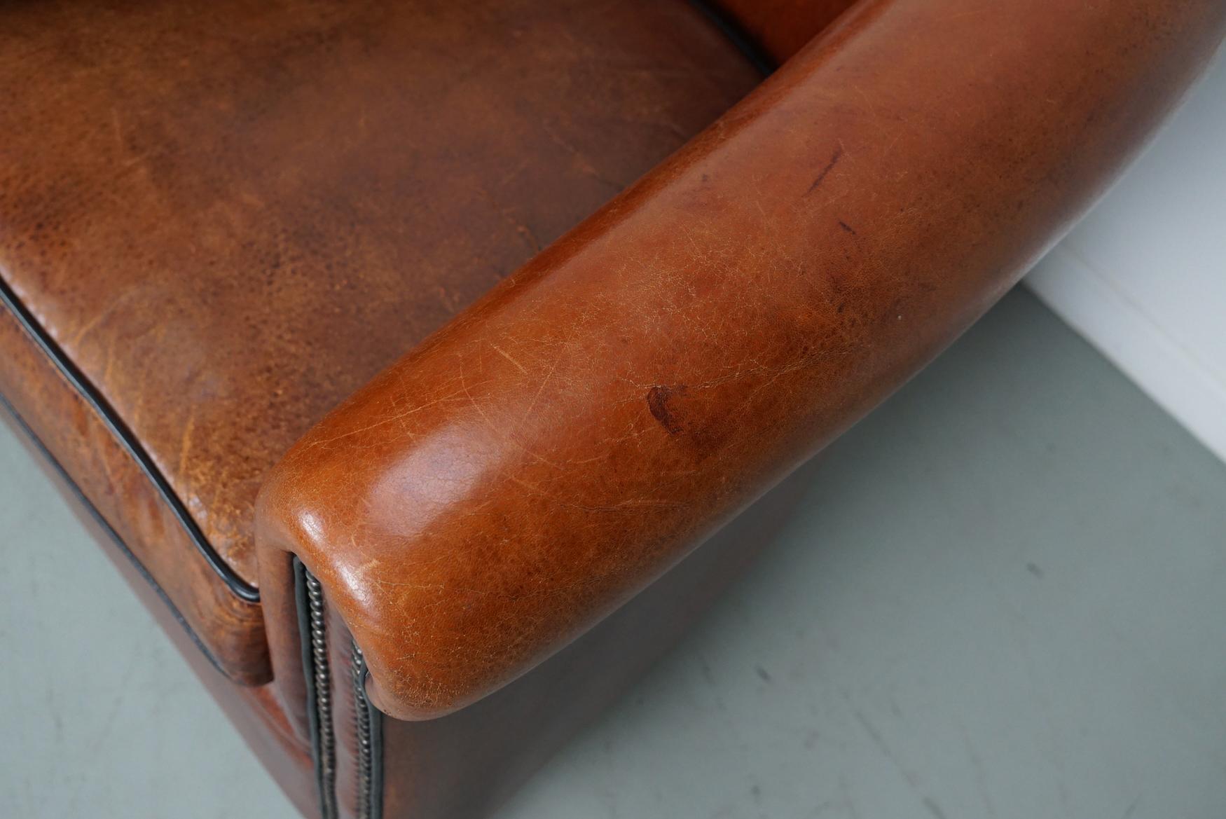 Vintage Dutch Cognac Colored Leather Club Chair, Set of 2 3