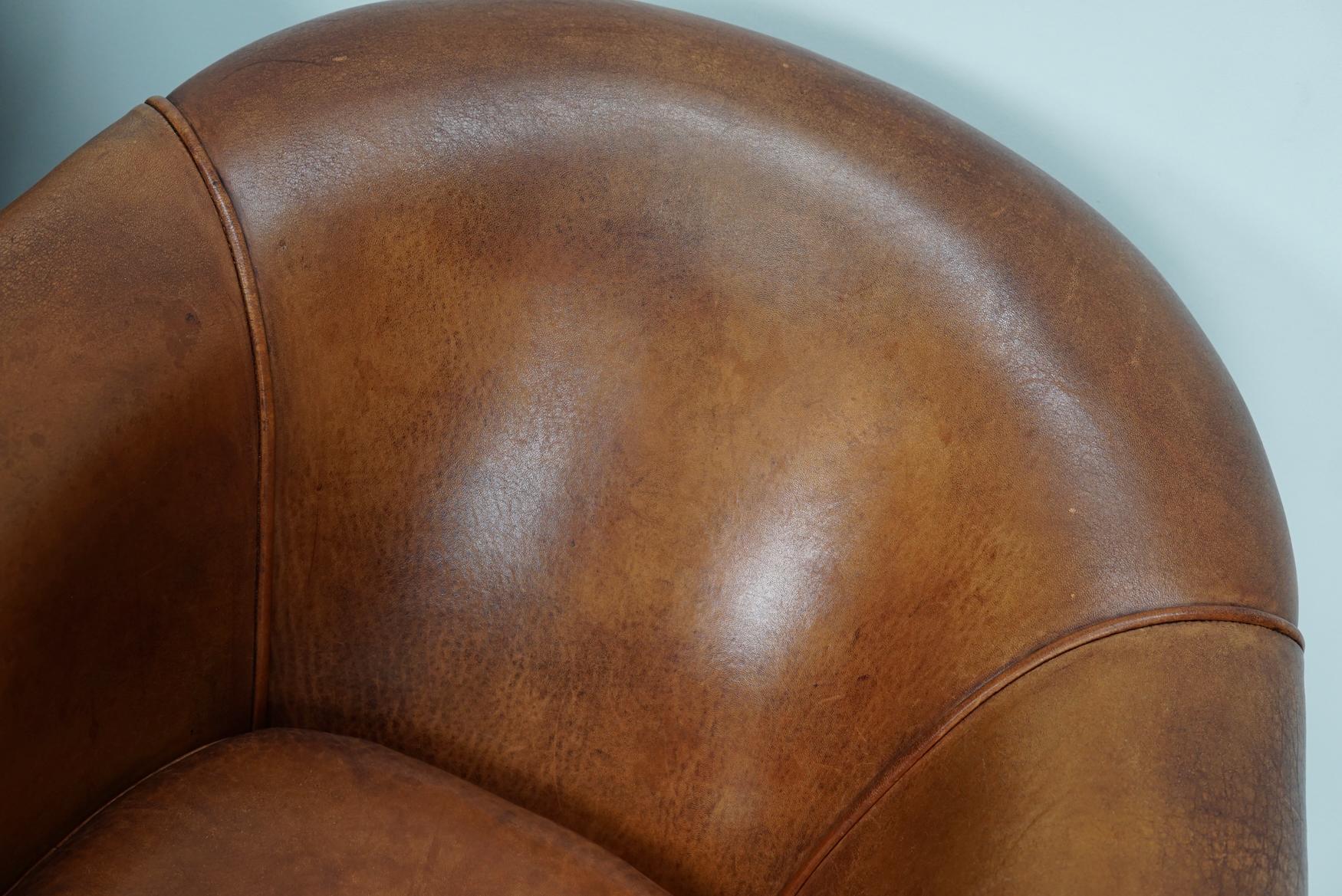 Fauteuil club néerlandais vintage en cuir de couleur cognac, lot de 2 1