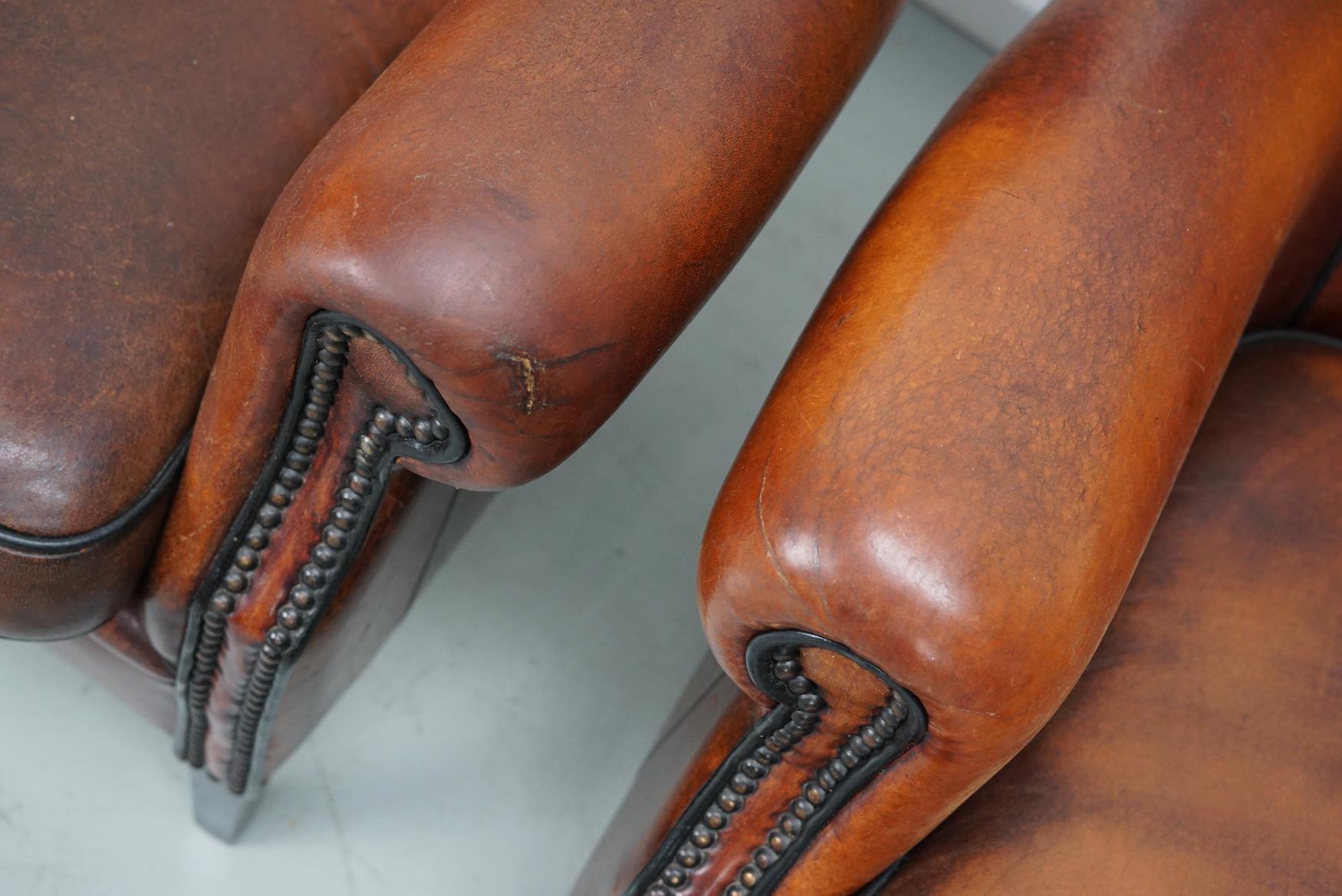 holländischer Cognacfarbener Clubsessel aus Leder, 2er-Set im Angebot 1