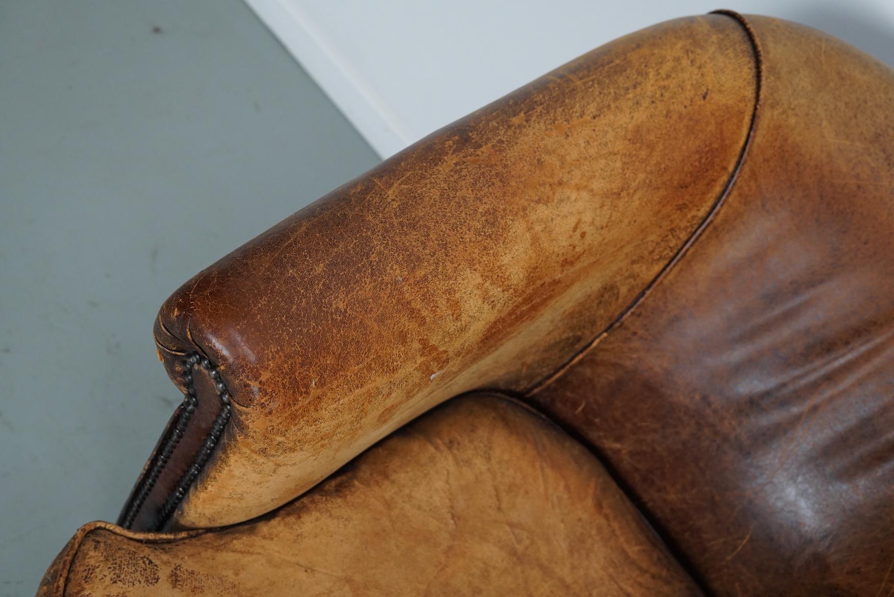 holländischer Cognacfarbener Clubsessel aus Leder, 2er-Set im Angebot 2