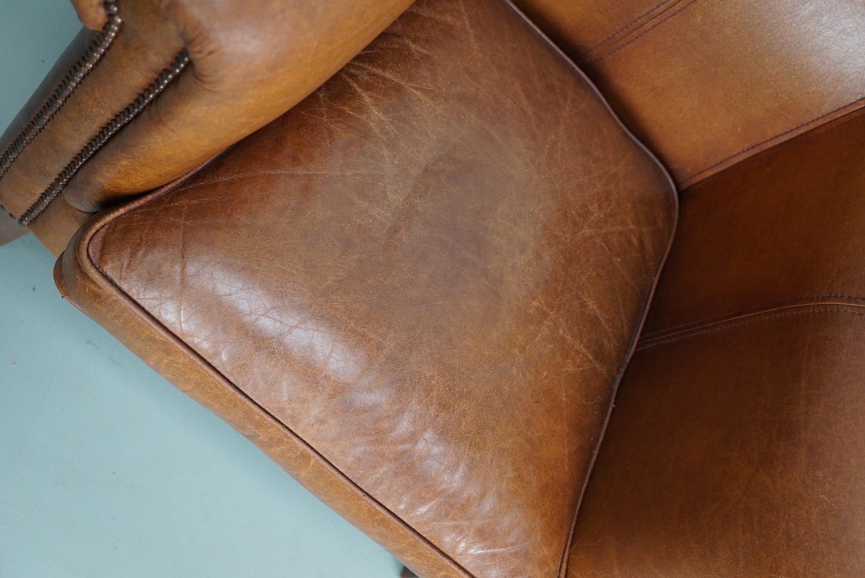 holländischer Cognacfarbener Clubsessel aus Leder, 2er-Set im Angebot 2