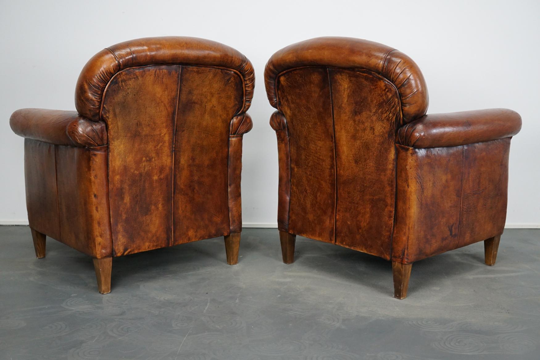 Vintage Dutch Cognac-Colored Leather Club Chair, Set of 2 3