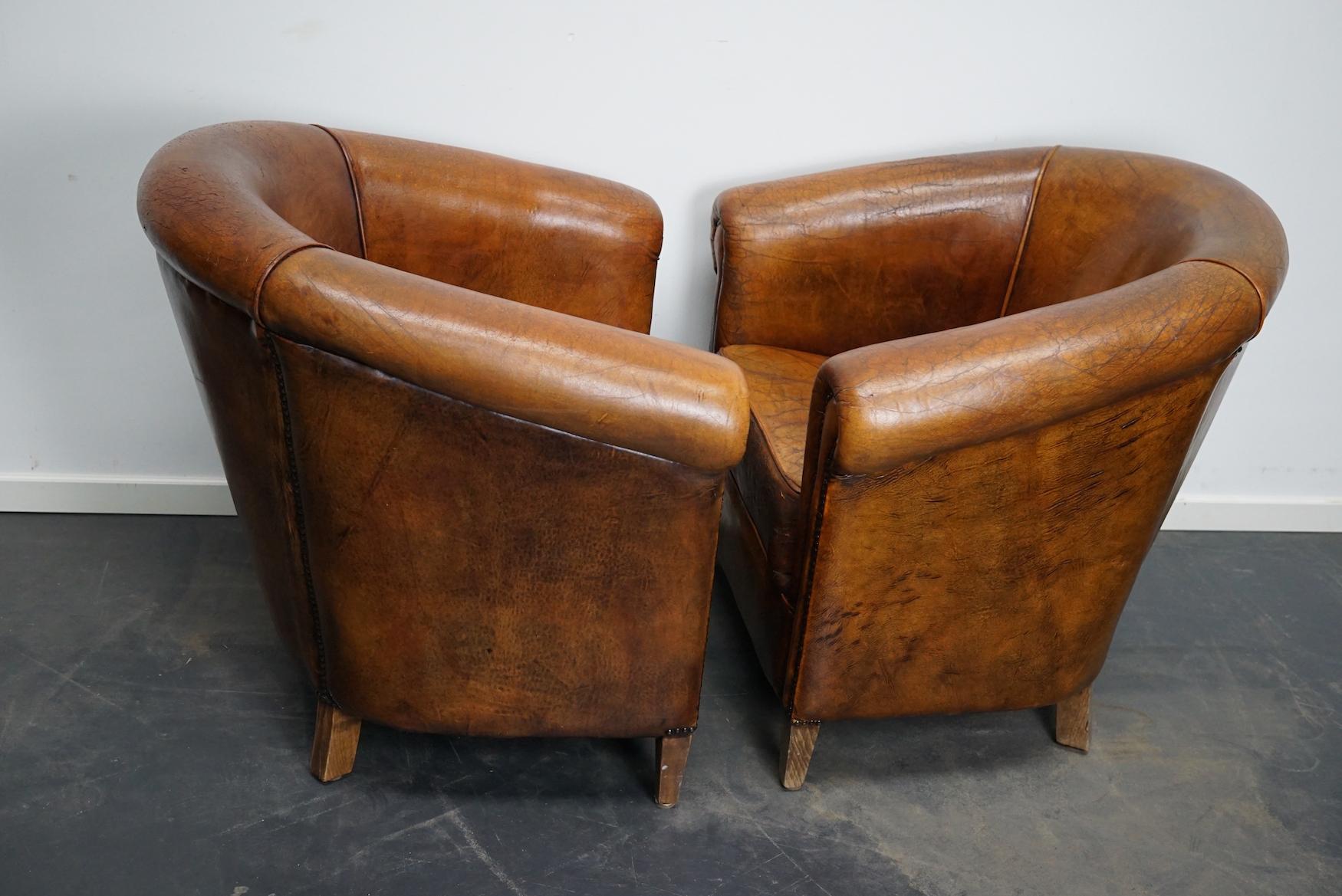 Vintage Dutch Cognac Colored Leather Club Chair, Set of 2 2