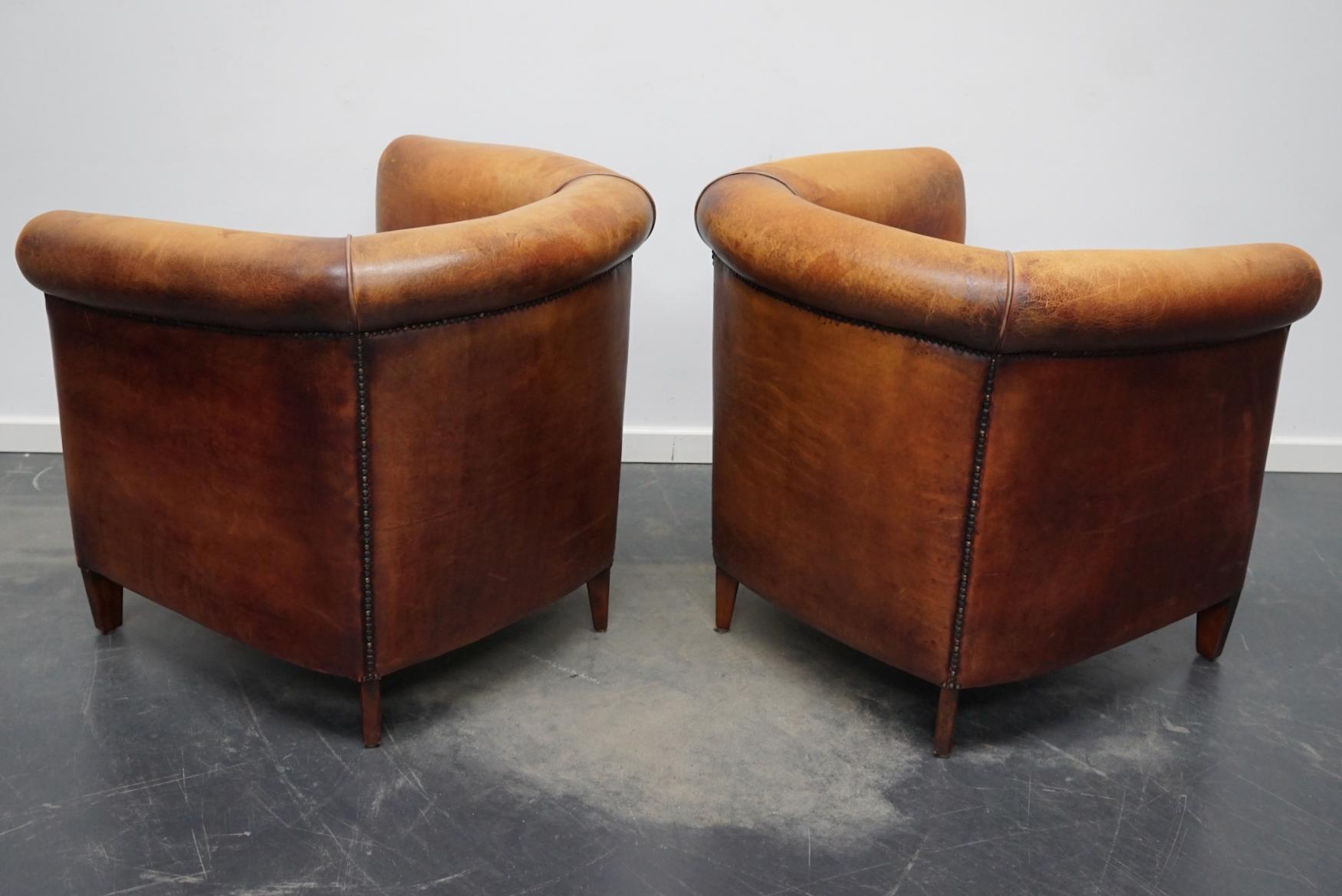 Vintage Dutch Cognac Colored Leather Club Chair, Set of 2 For Sale 3