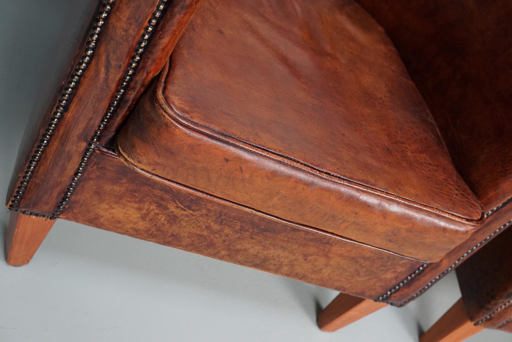 Vintage Dutch Cognac Colored Leather Club Chair, Set of 2 3