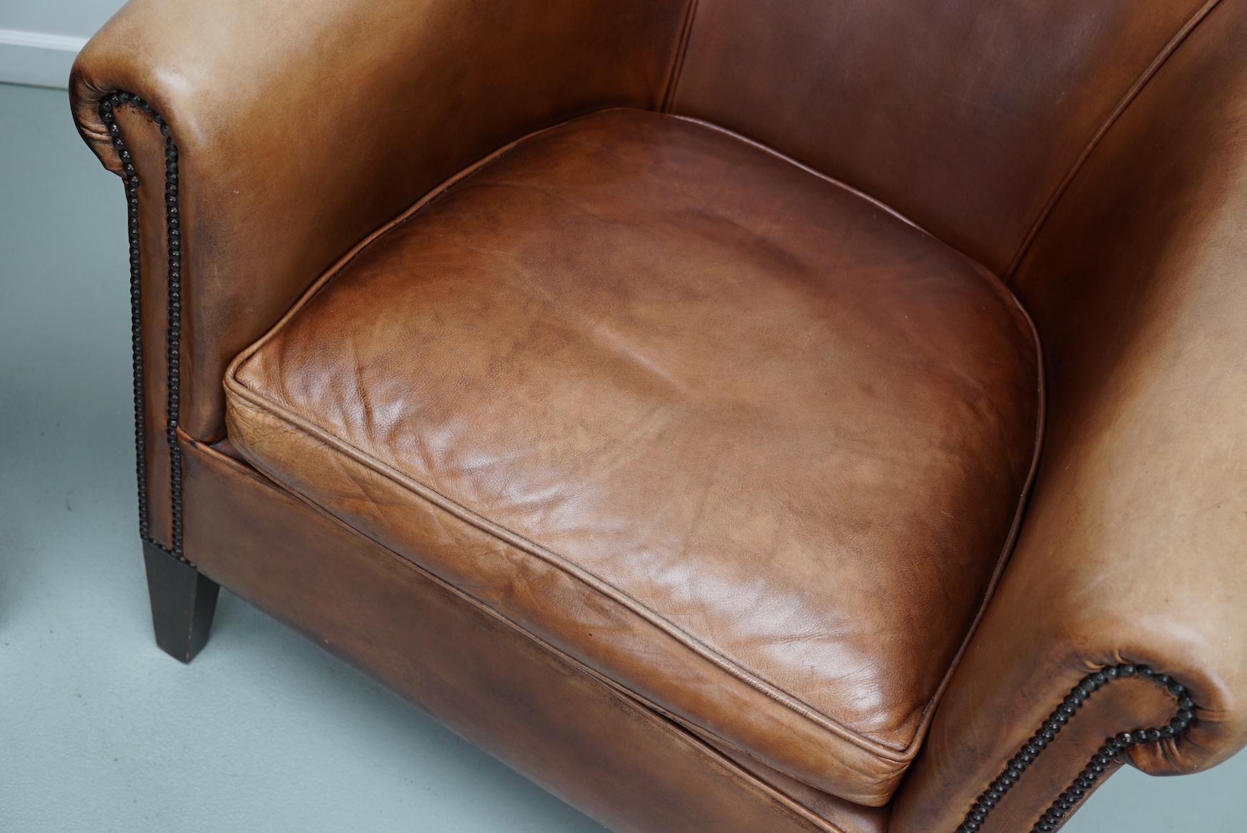 Vintage Dutch Cognac Colored Leather Club Chair, Set of 2 4