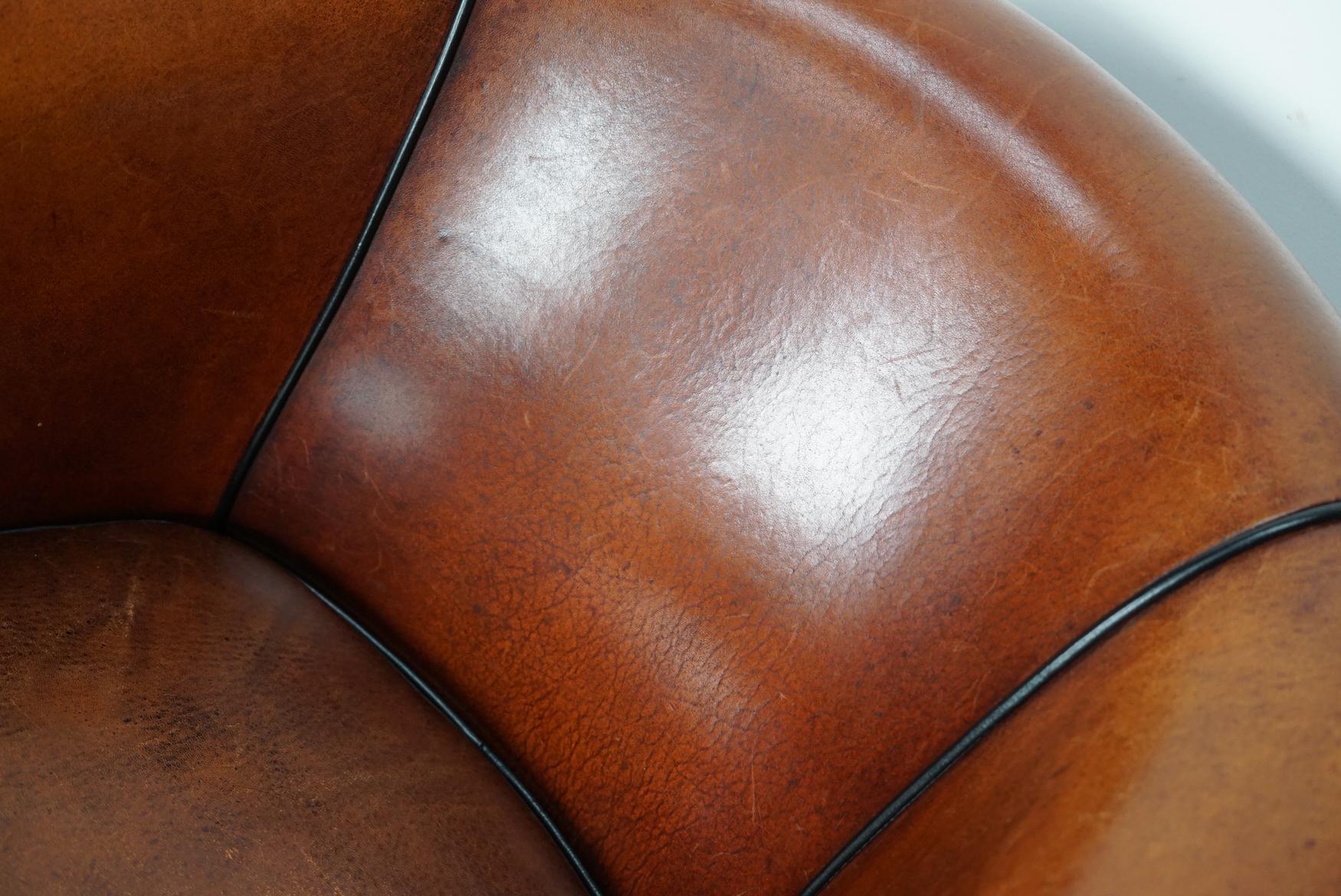 Vintage Dutch Cognac Colored Leather Club Chair, Set of 2 4