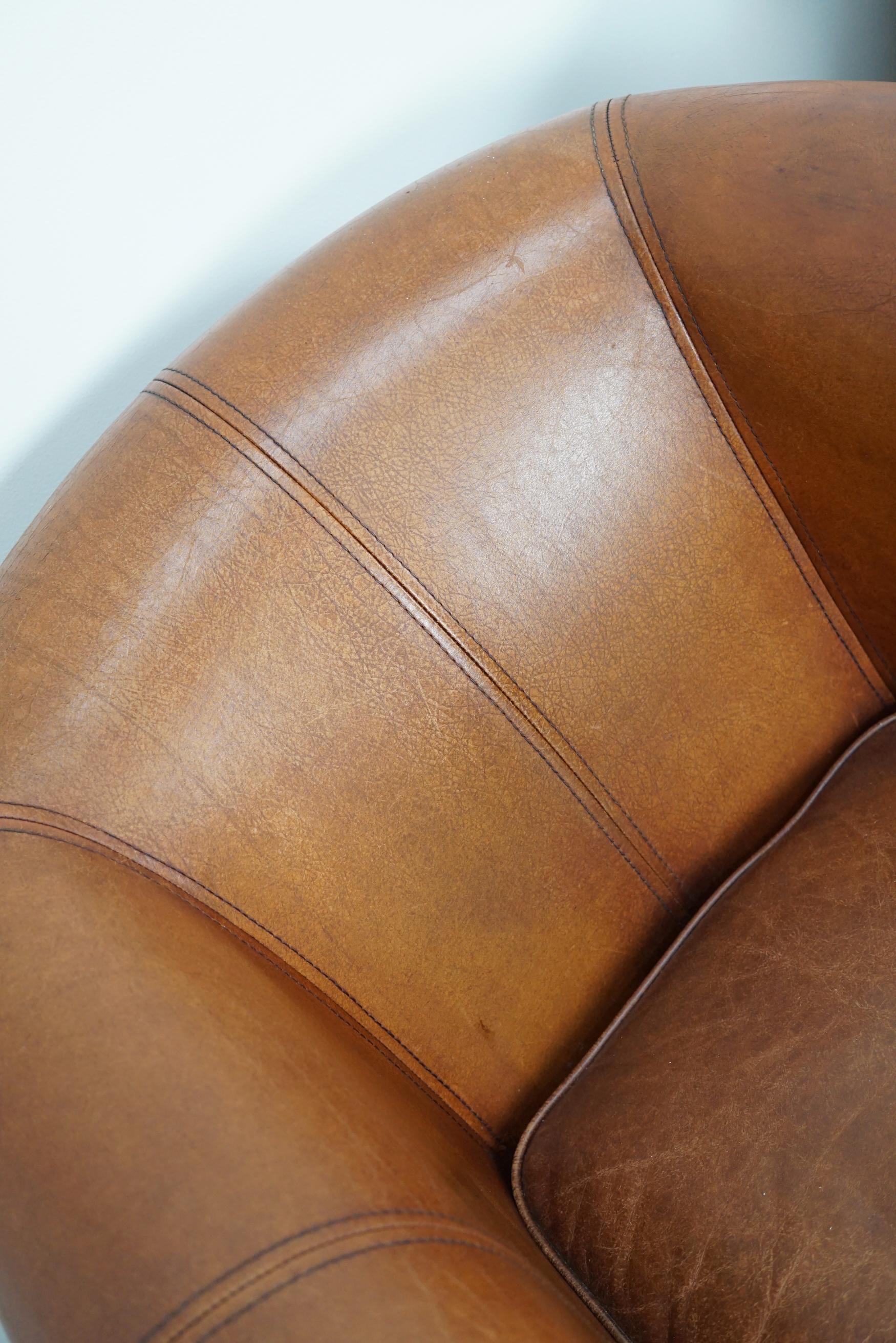 holländischer Cognacfarbener Clubsessel aus Leder, 2er-Set im Angebot 3