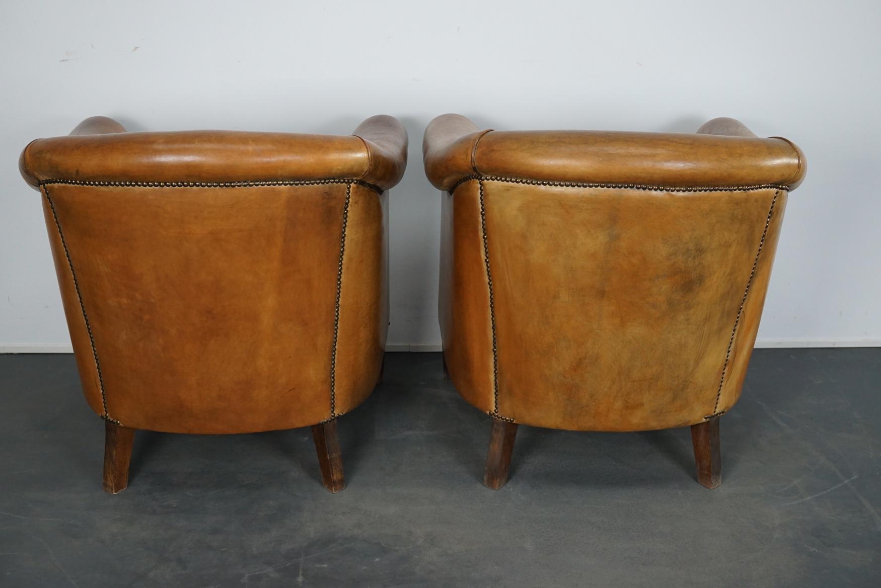 Vintage Dutch Cognac-Colored Leather Club Chair, Set of 2 4