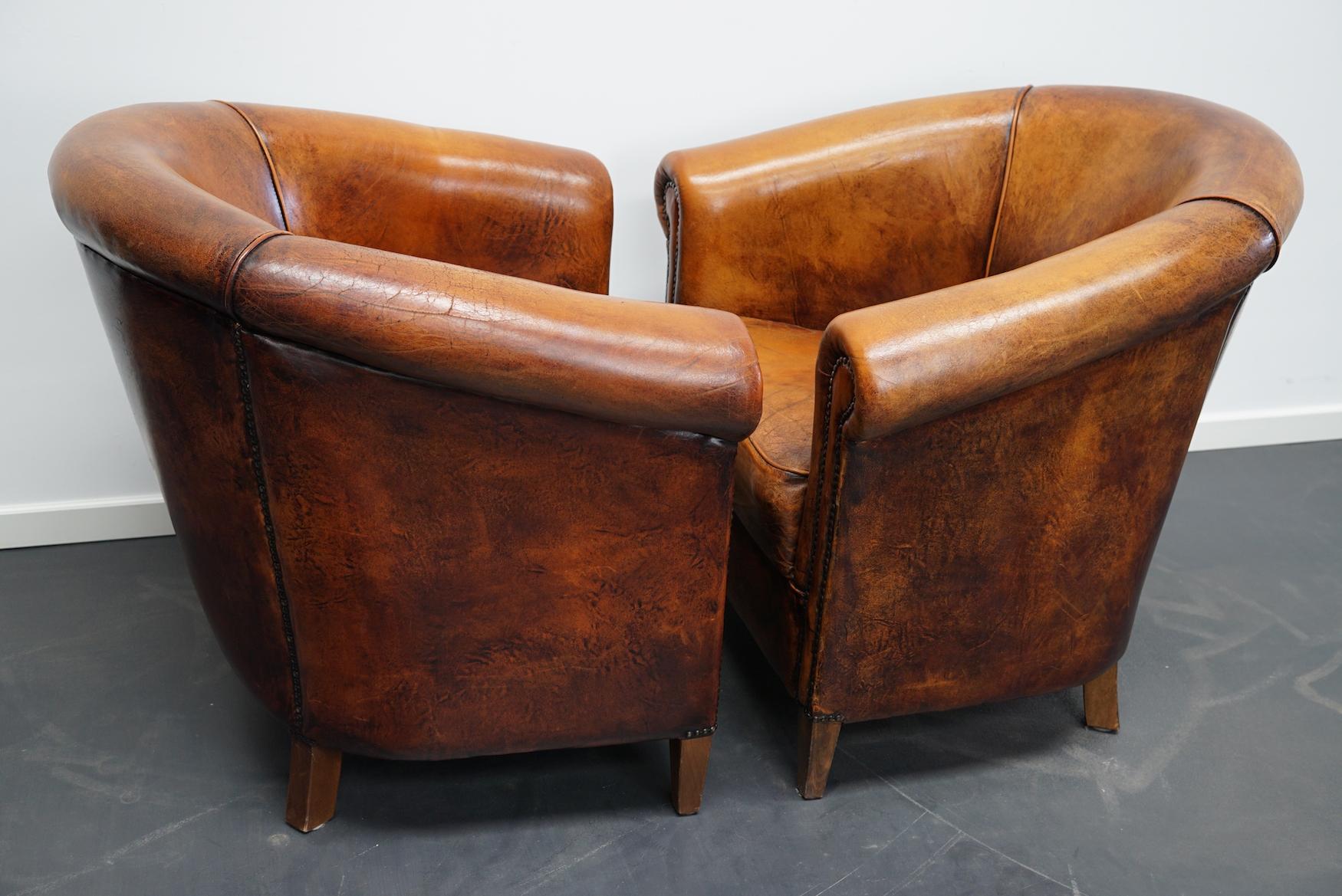 Vintage Dutch Cognac Colored Leather Club Chair, Set of 2 4