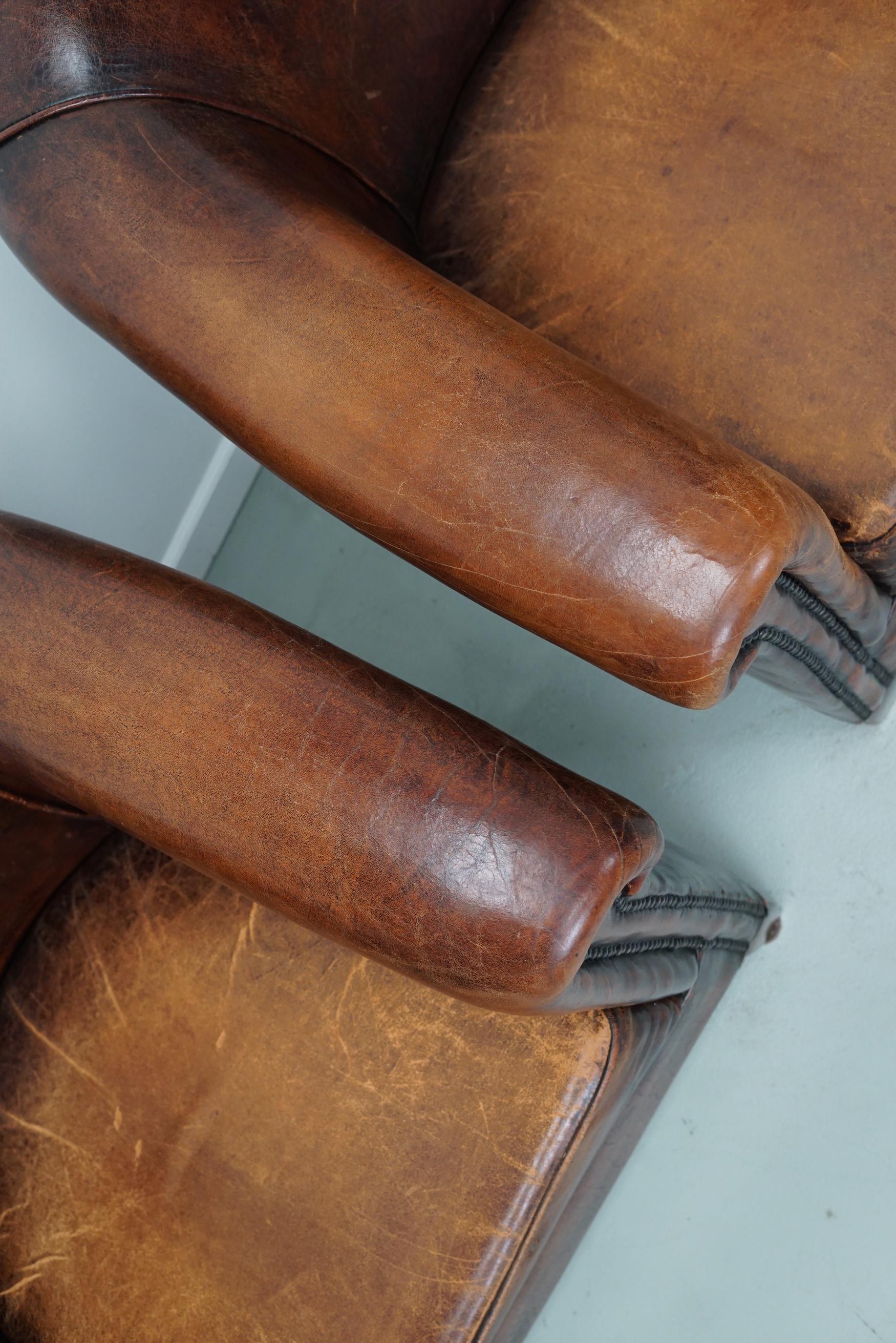 Vintage Dutch Cognac Colored Leather Club Chair, Set of 2 3