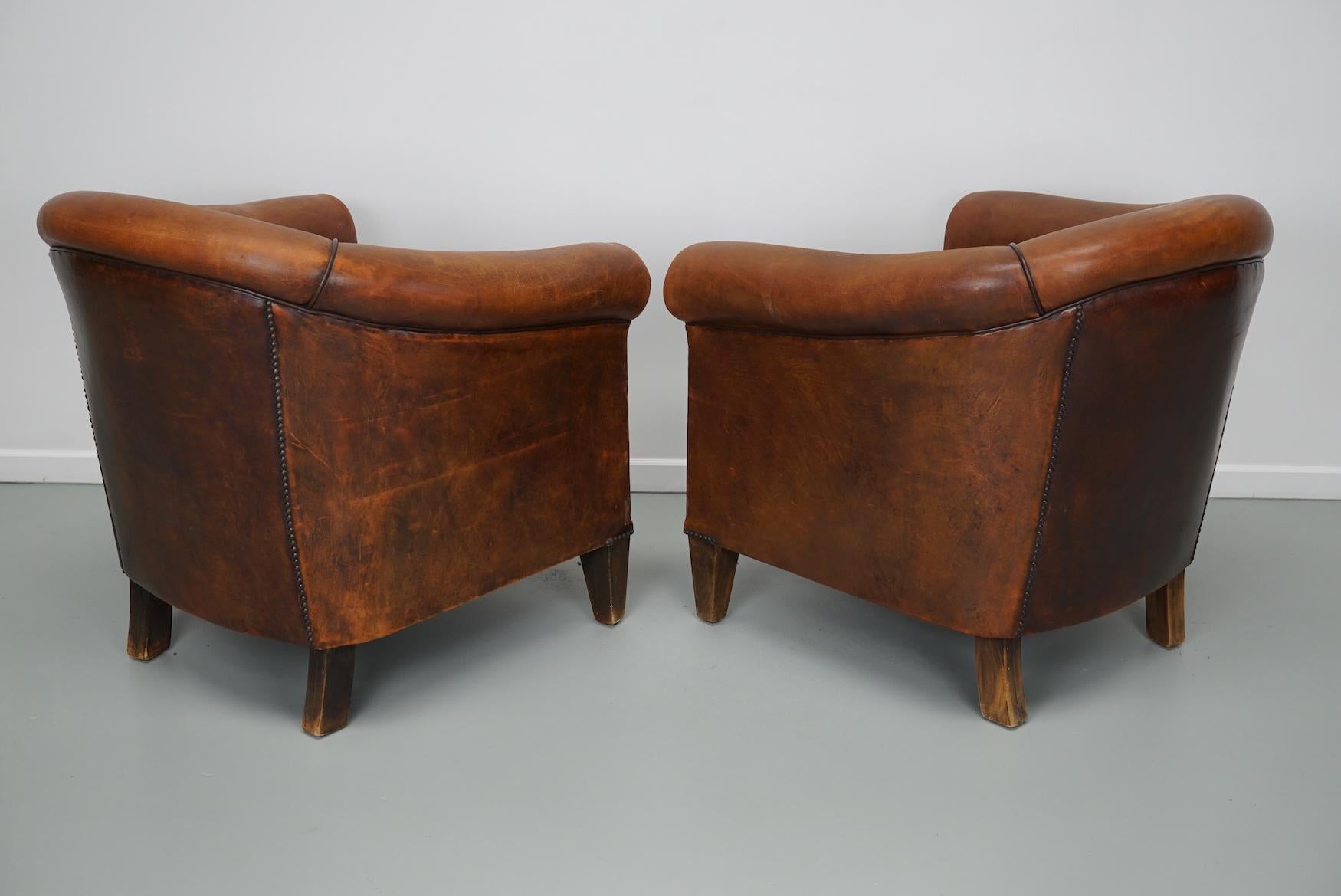 Vintage Dutch Cognac Colored Leather Club Chair, Set of 2 For Sale 6