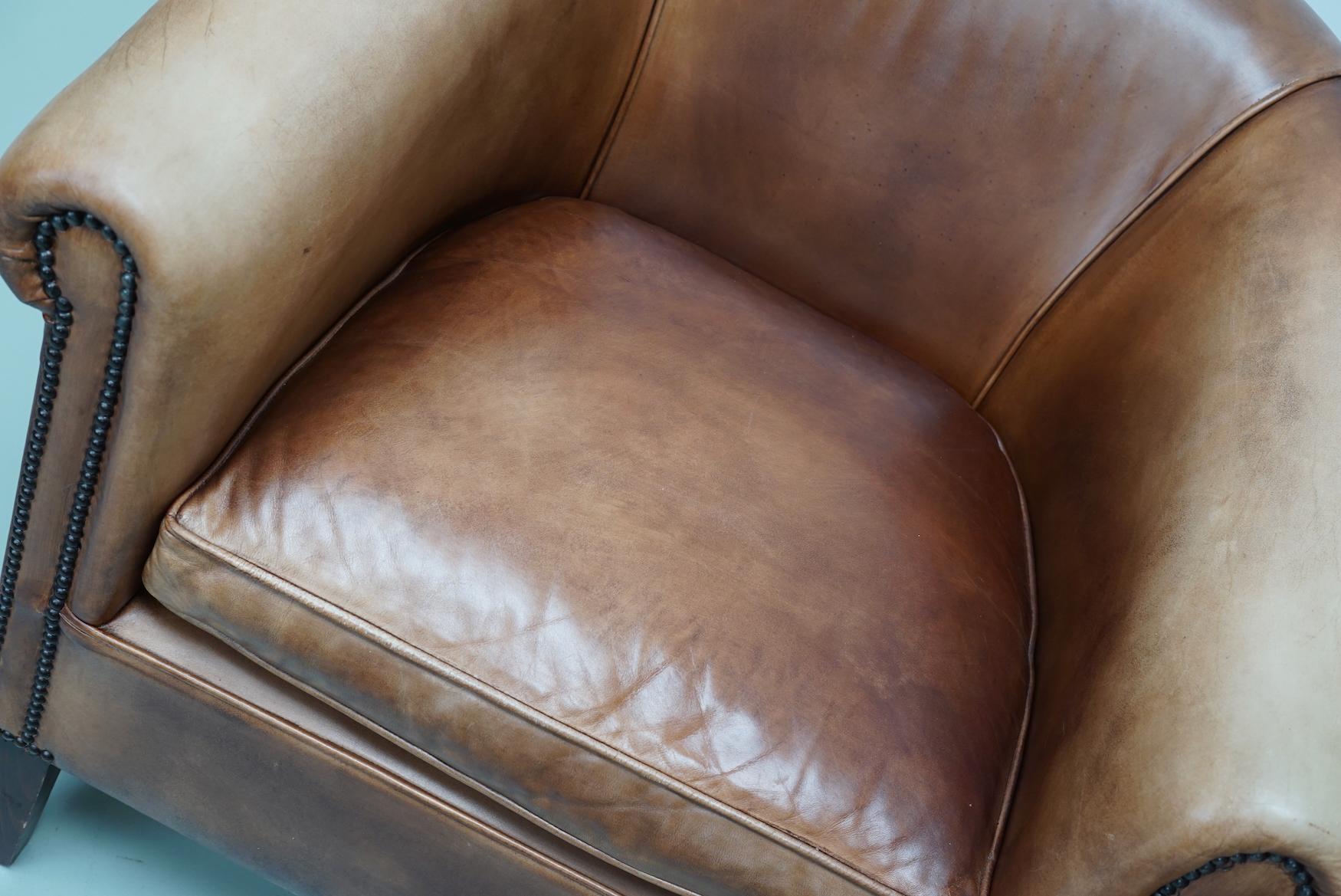 Vintage Dutch Cognac Colored Leather Club Chair, Set of 2 5