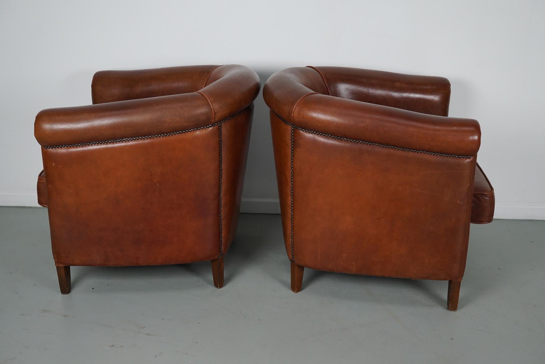 Vintage Dutch Cognac Colored Leather Club Chair, Set of 2 5