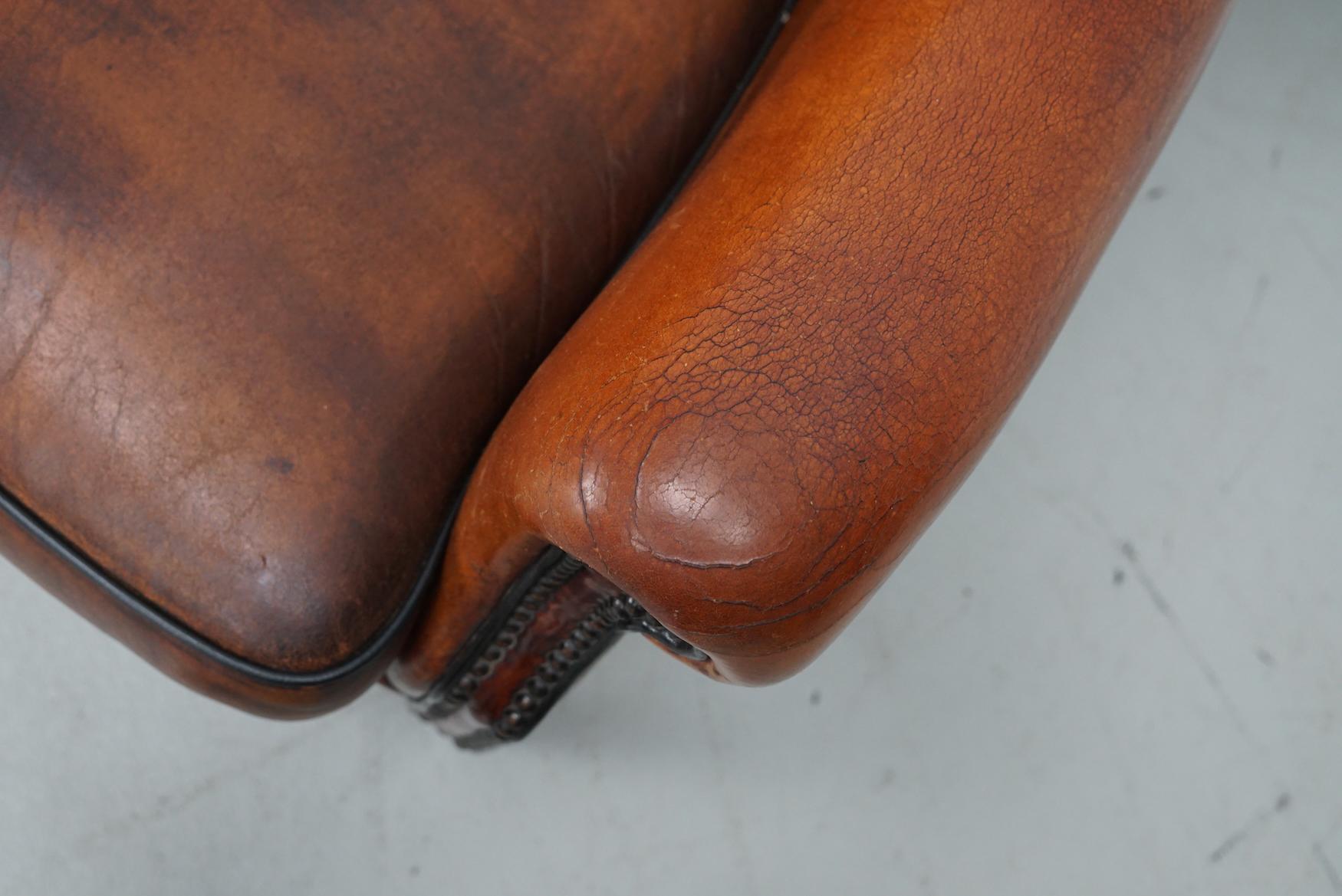 holländischer Cognacfarbener Clubsessel aus Leder, 2er-Set im Angebot 3