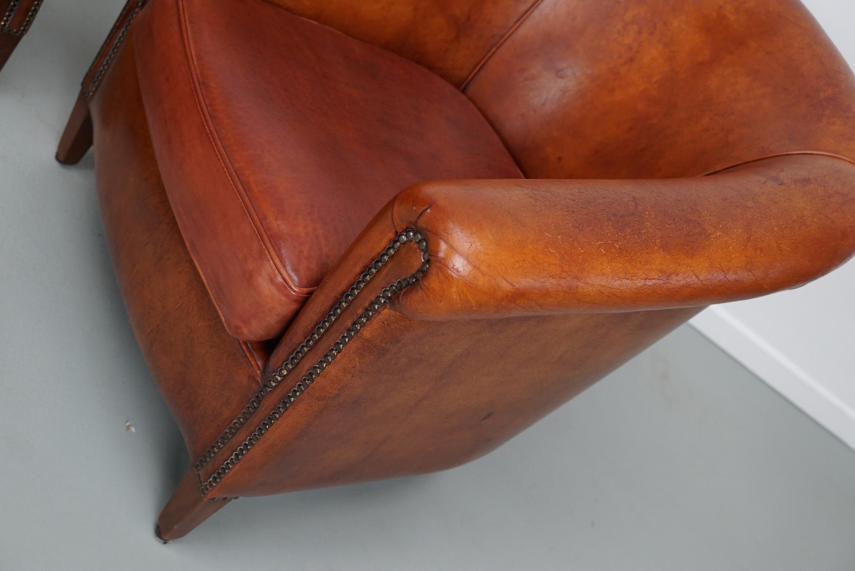 holländischer Cognacfarbener Clubsessel aus Leder, 2er-Set im Angebot 4