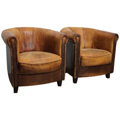 Vintage Dutch Cognac Colored Leather Club Chair, Set of 2 Vintage Dutch Cognac Colored Leather Club Chair, Set of 2