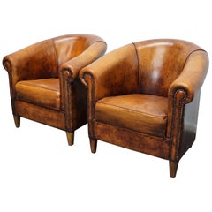 Vintage Dutch Cognac Colored Leather Club Chair, Set of 2