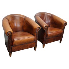 Vintage Dutch Cognac Colored Leather Club Chair, Set of 2